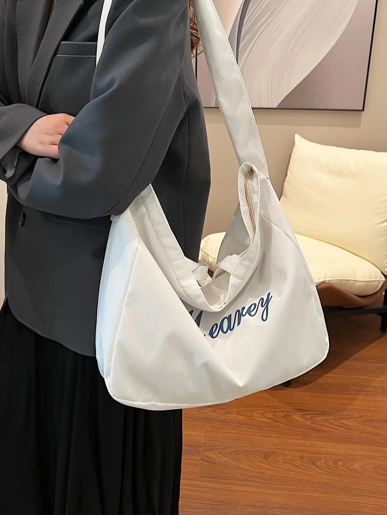White Tote Bag with Adjustable Strap
