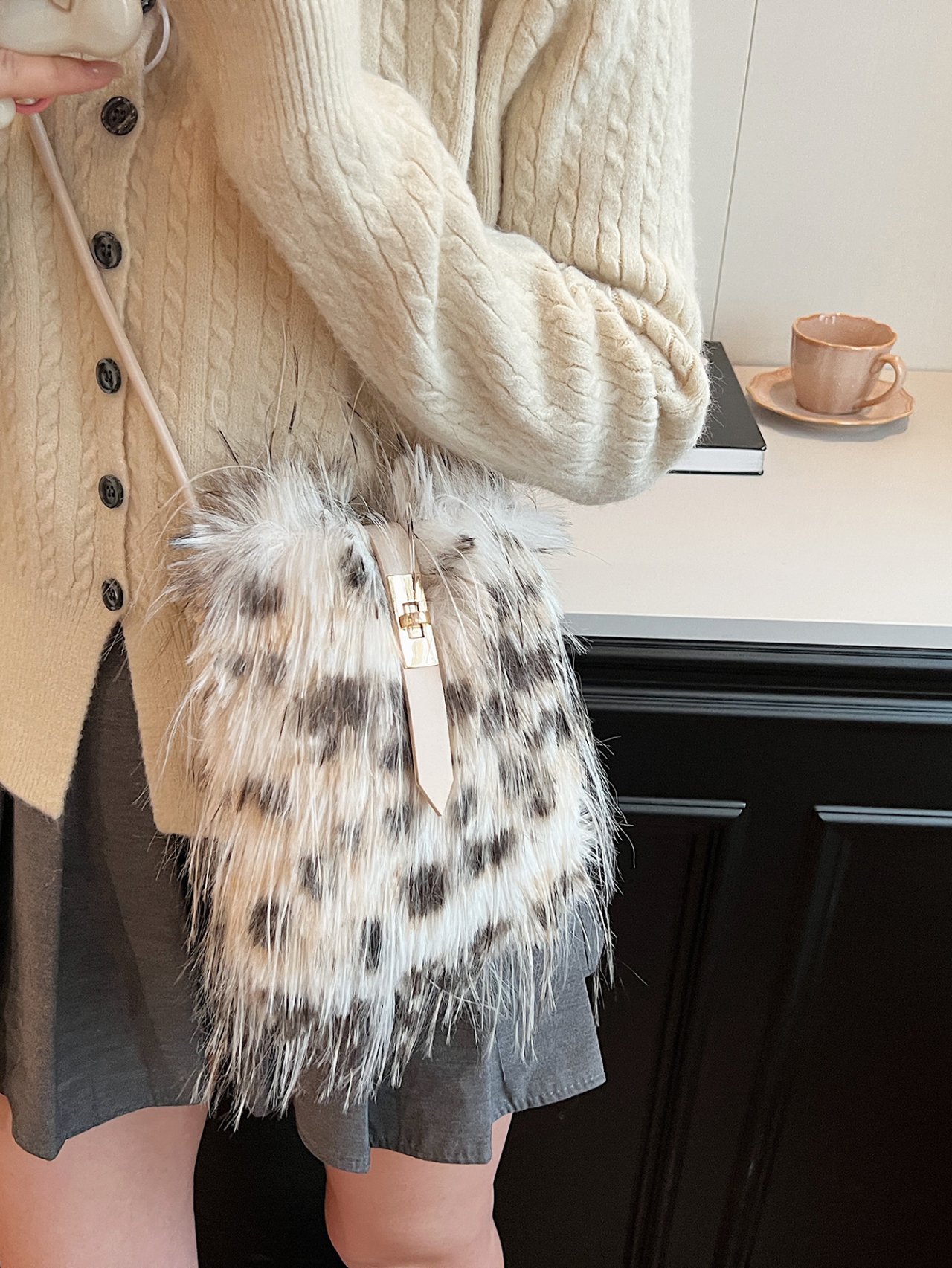 Faux Fur Bucket Crossbody Bag