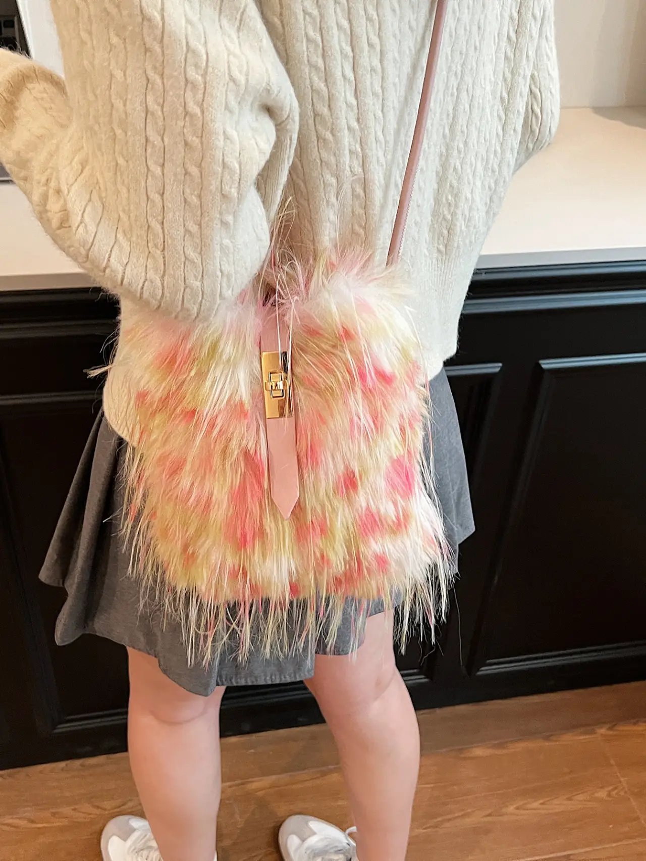 Faux Fur Bucket Crossbody Bag