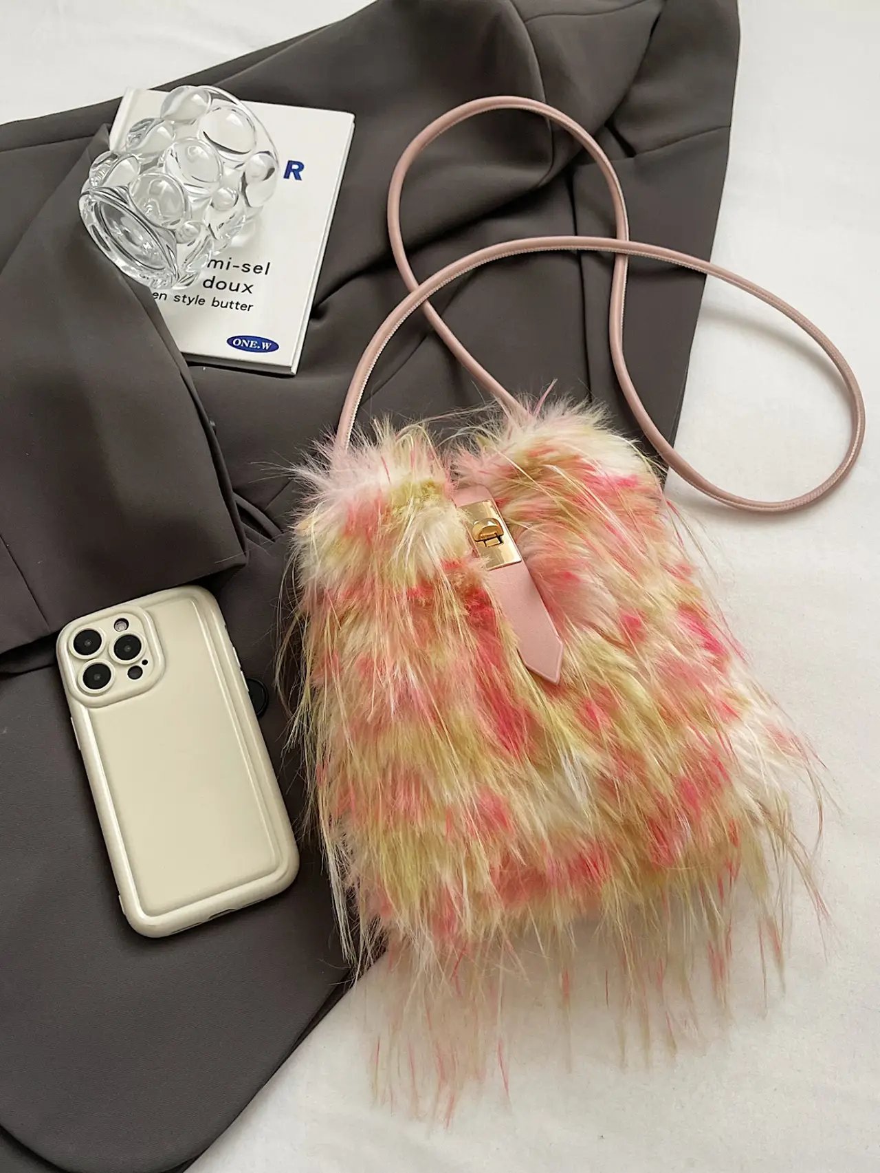 Faux Fur Bucket Crossbody Bag