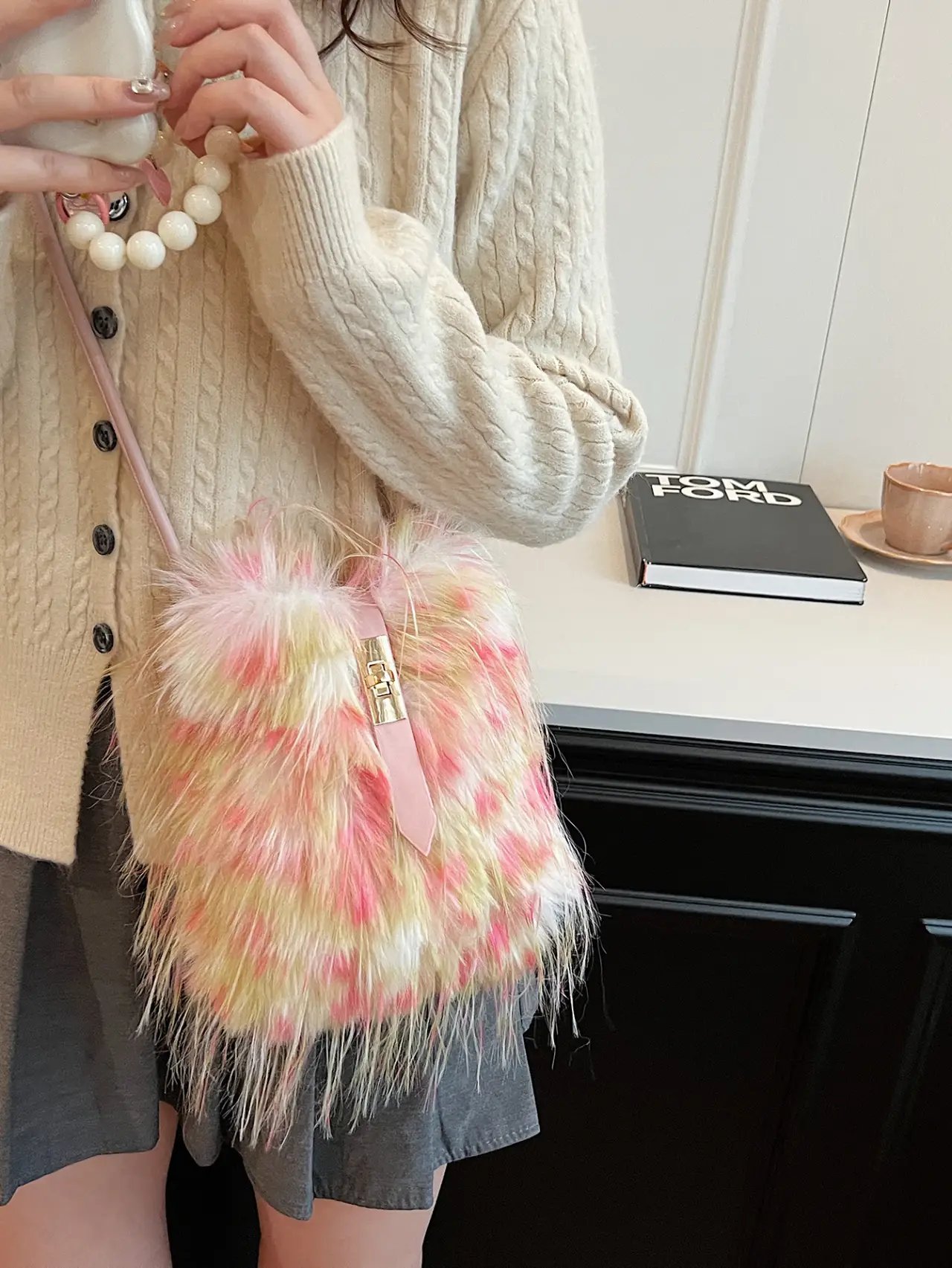 Faux Fur Bucket Crossbody Bag