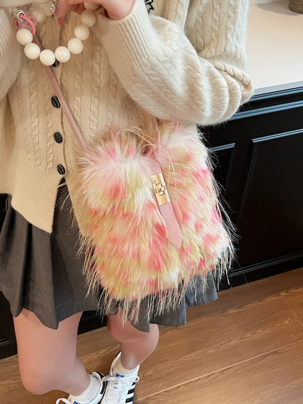 Faux Fur Bucket Crossbody Bag