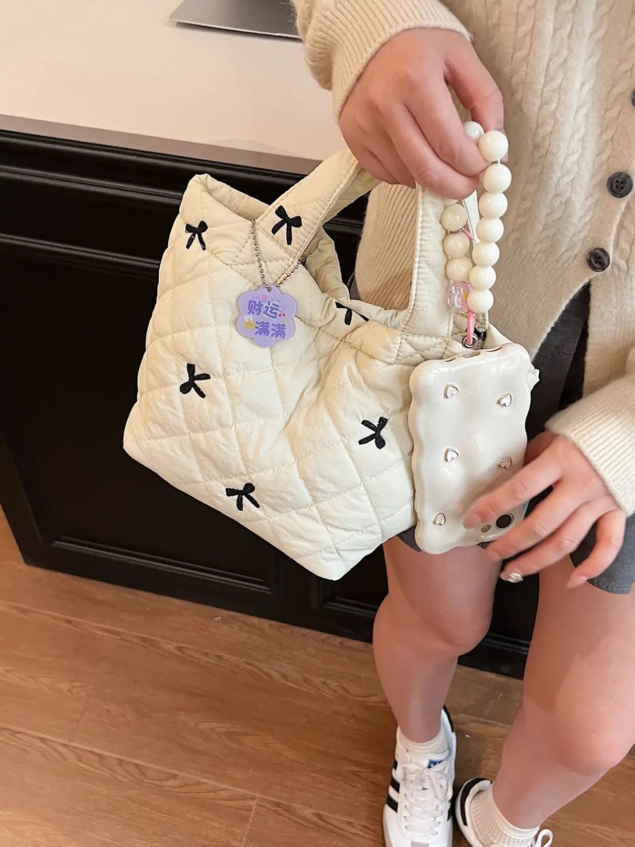 White Quilted Bow Handbag