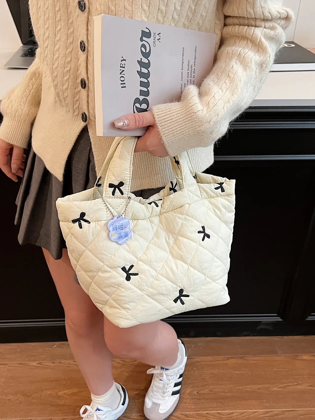 White Quilted Bow Handbag