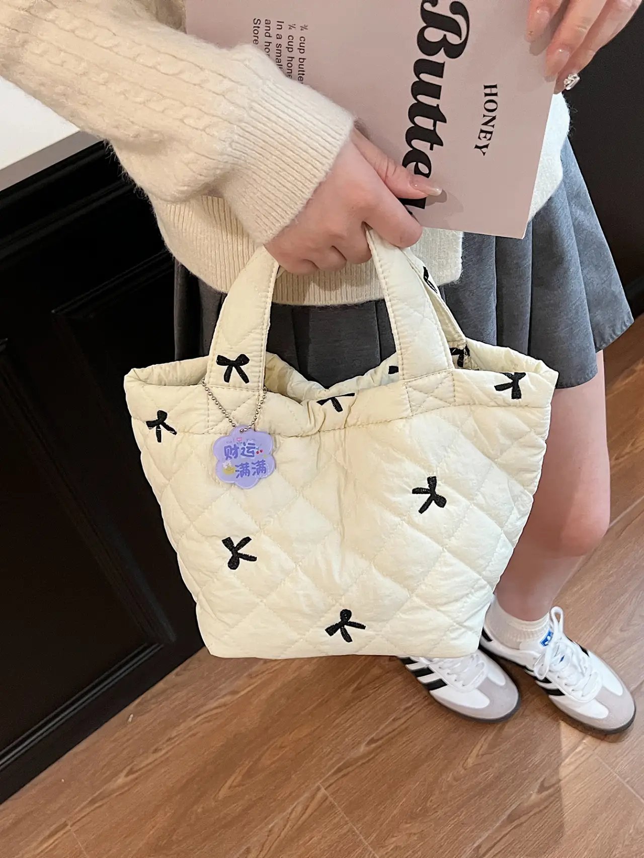 White Quilted Bow Handbag