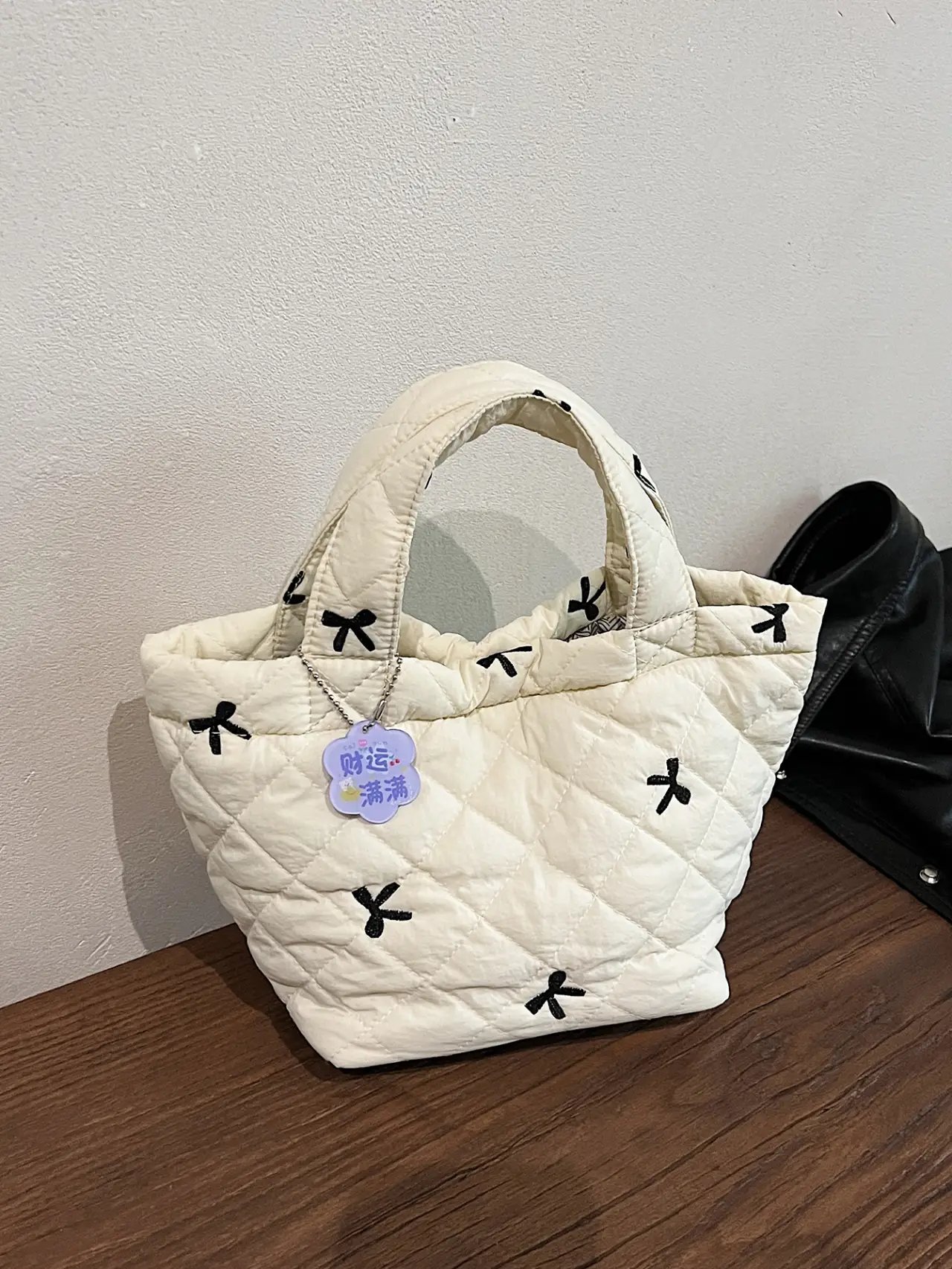White Quilted Bow Handbag