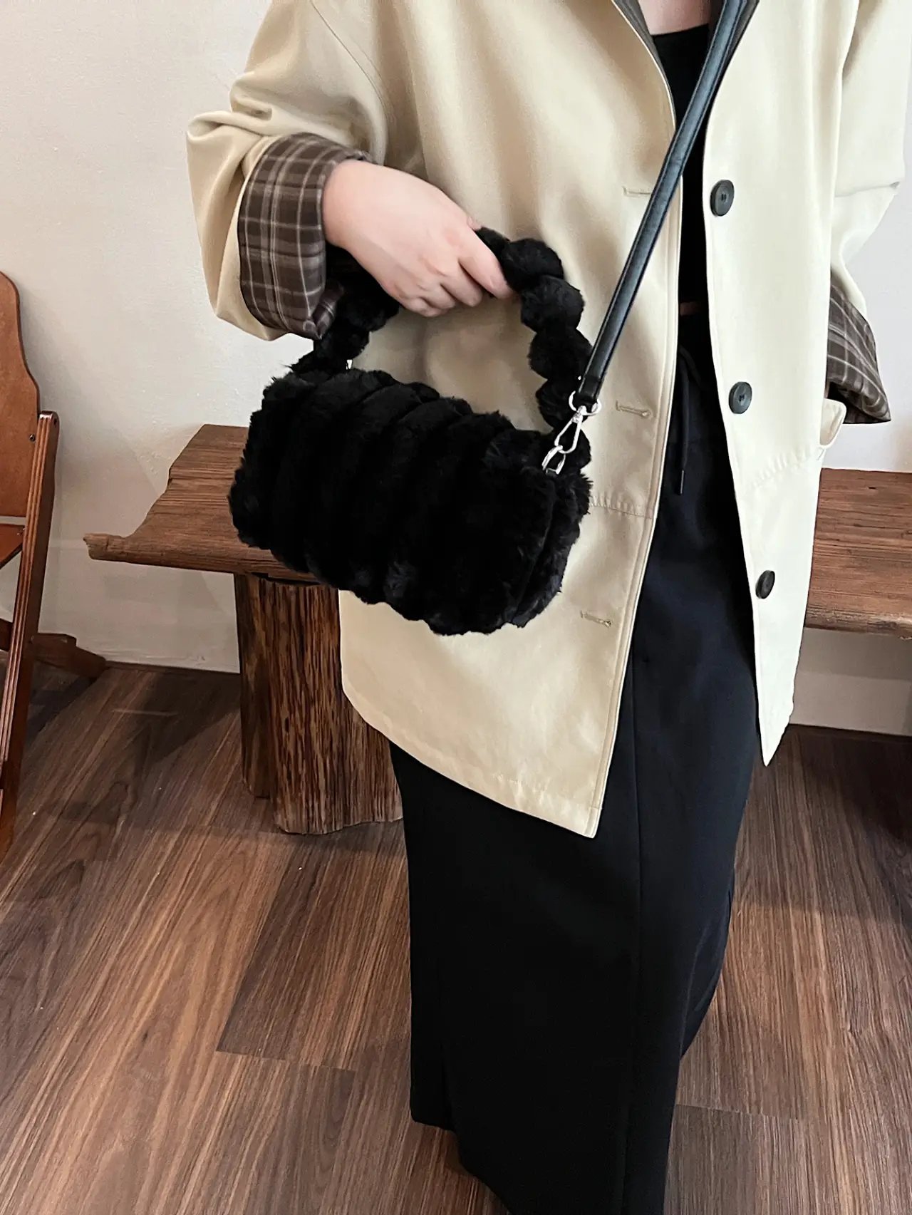 Black Faux Fur Handbag