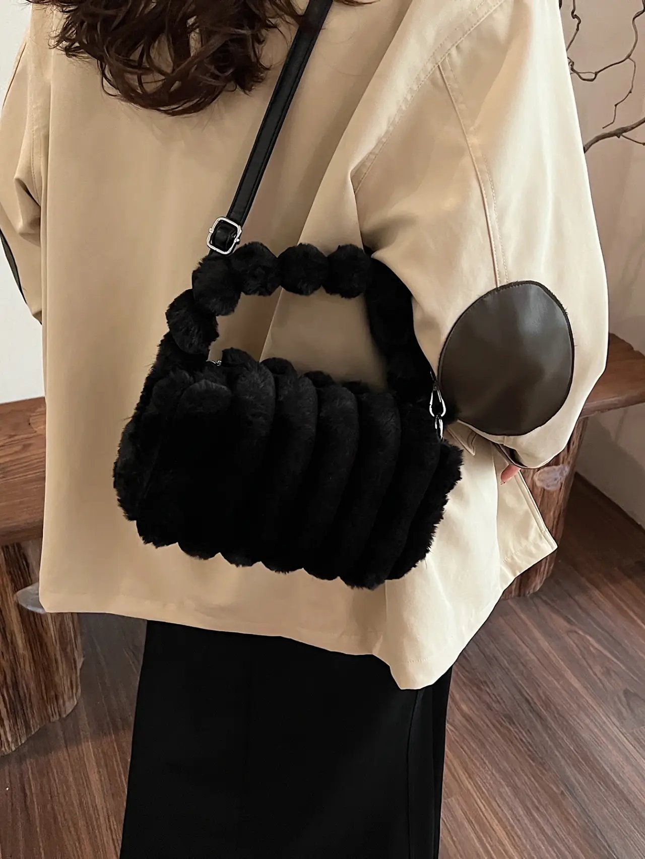 Black Faux Fur Handbag