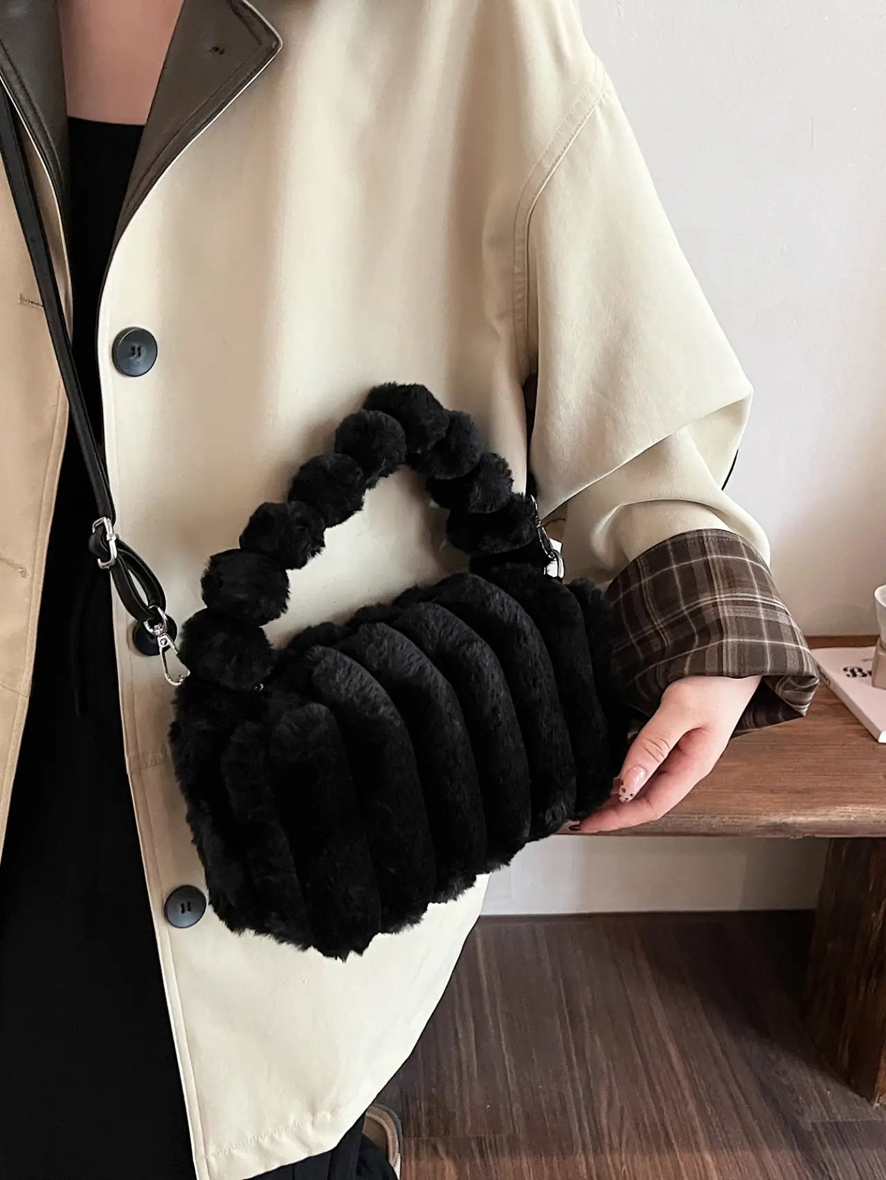 Black Faux Fur Handbag