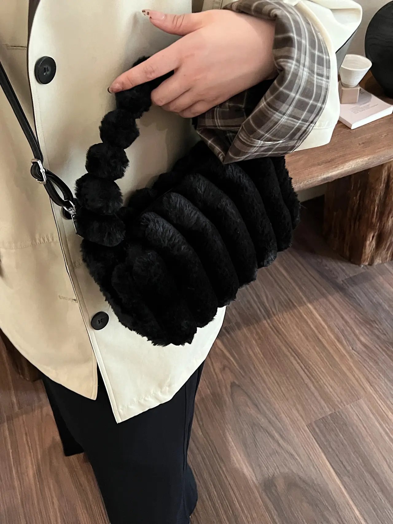 Black Faux Fur Handbag