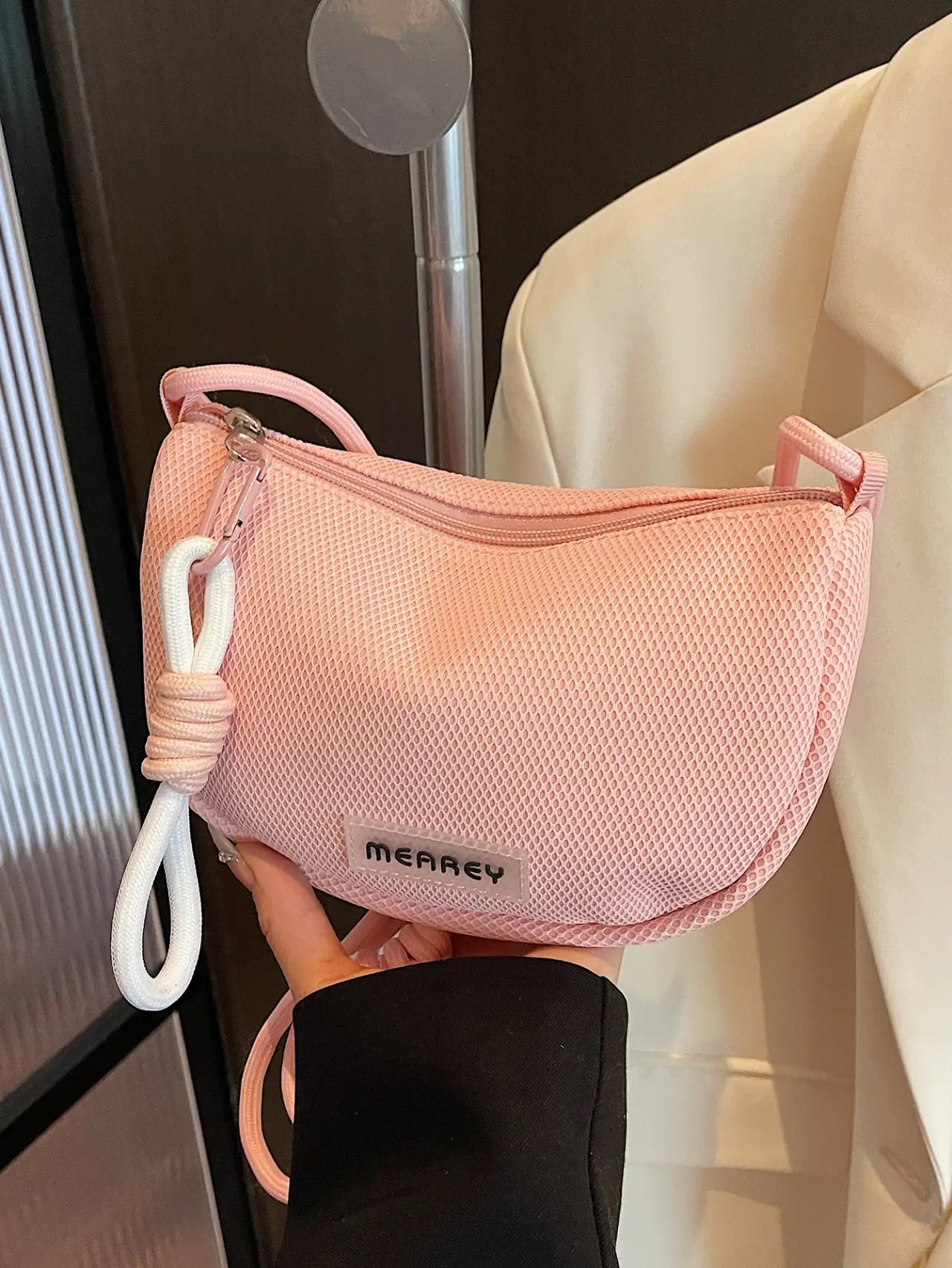 Pink Mesh Shoulder Bag