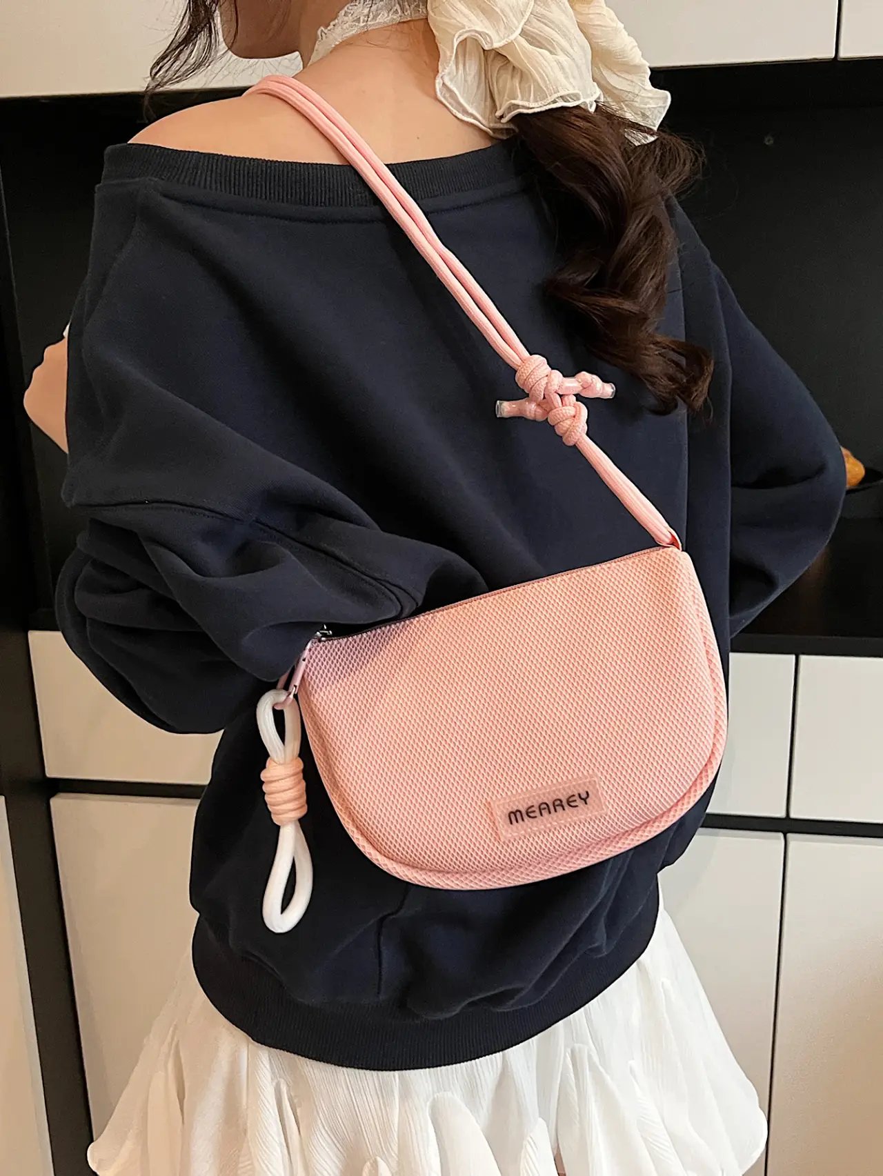 Pink Mesh Shoulder Bag
