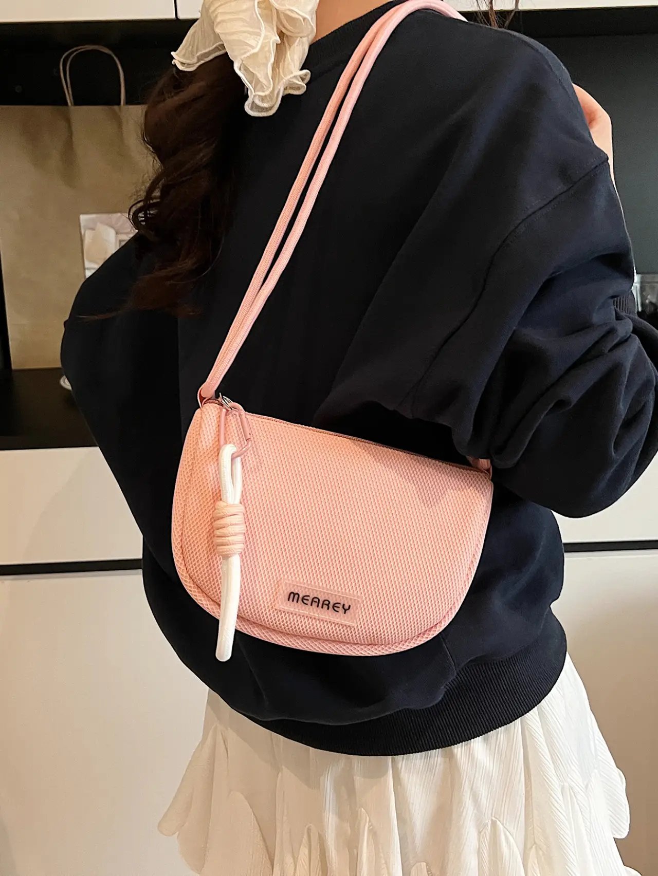 Pink Mesh Shoulder Bag