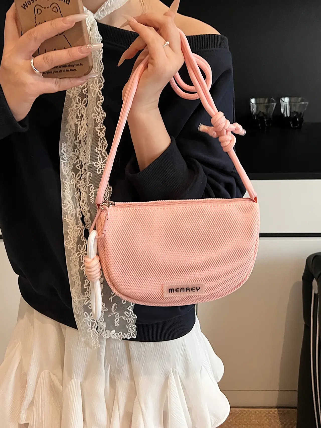 Pink Mesh Shoulder Bag