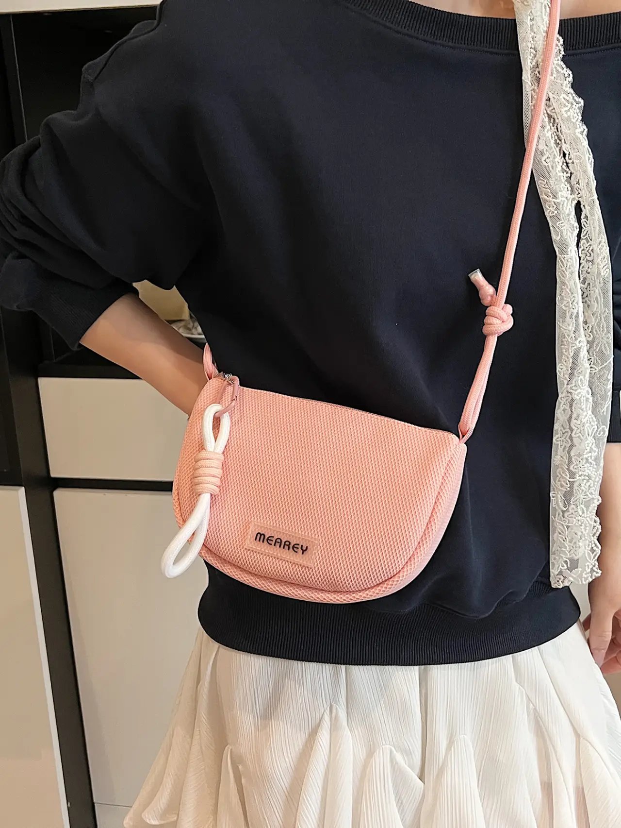 Pink Mesh Shoulder Bag