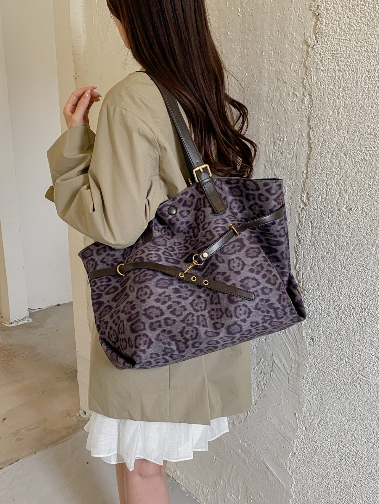 Leopard Print Tote Bag with Buckle Details