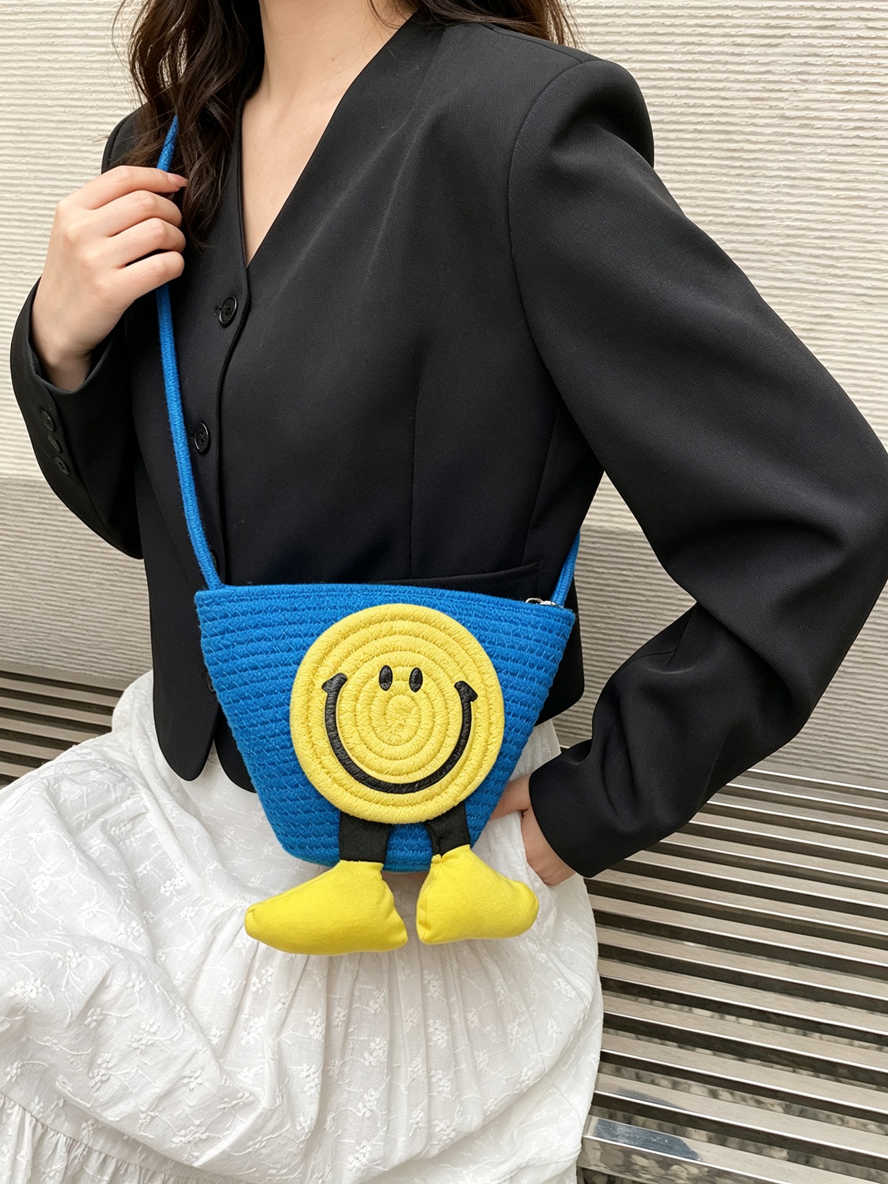 Blue Smiley Face Crossbody Bag