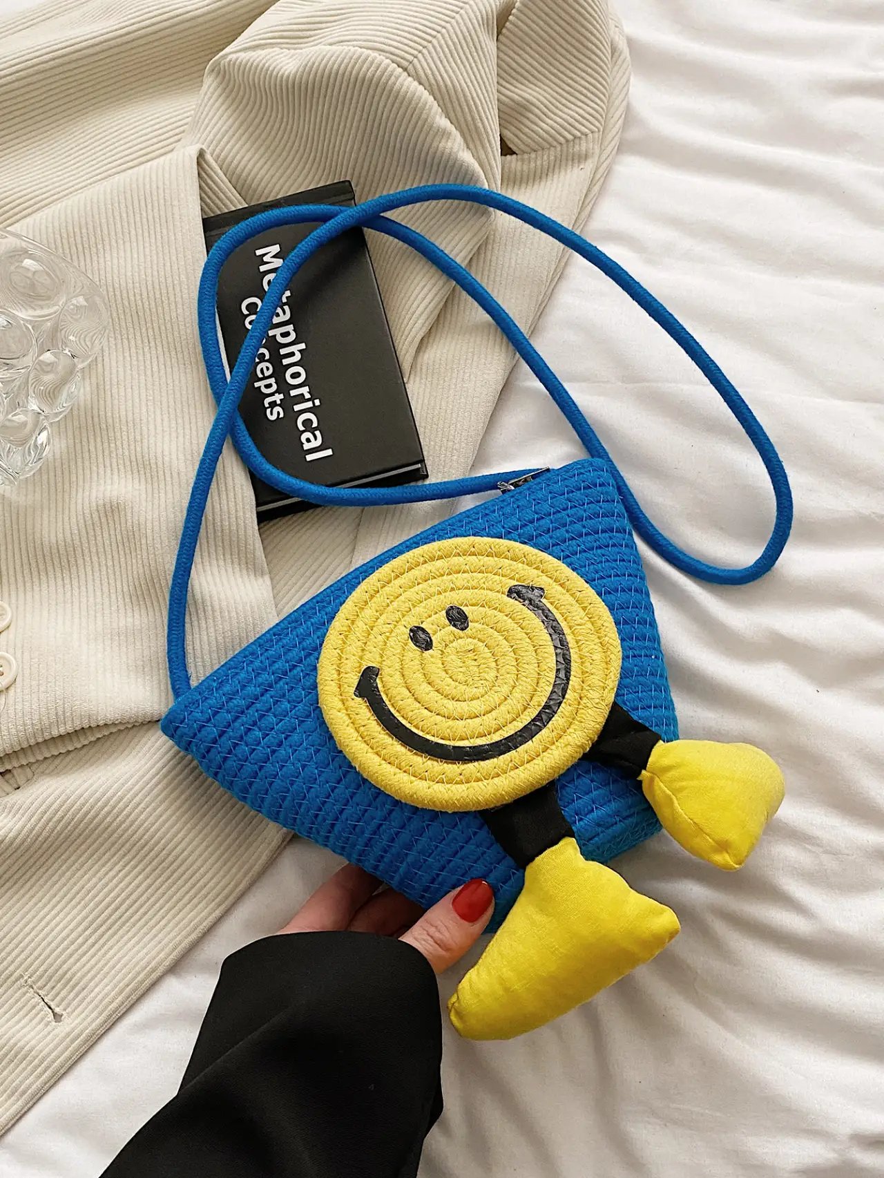 Blue Smiley Face Crossbody Bag