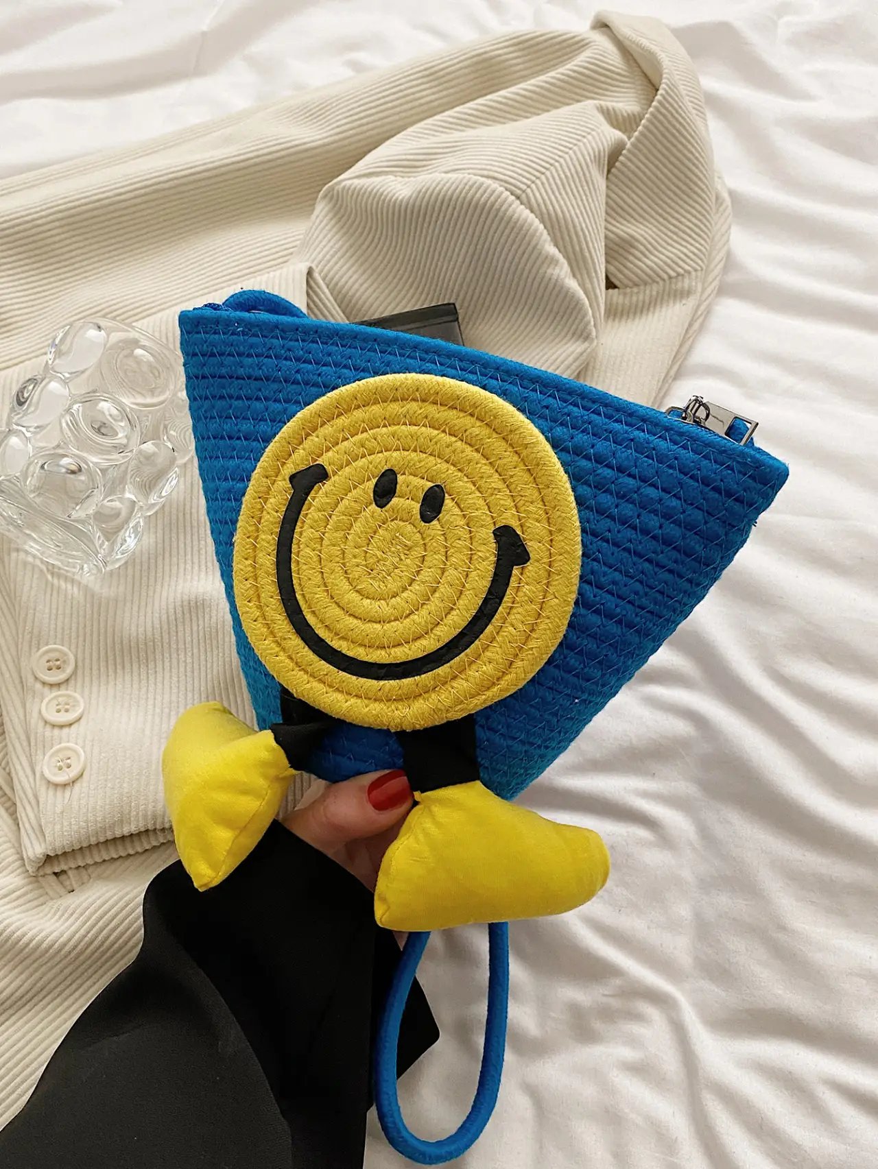 Blue Smiley Face Crossbody Bag