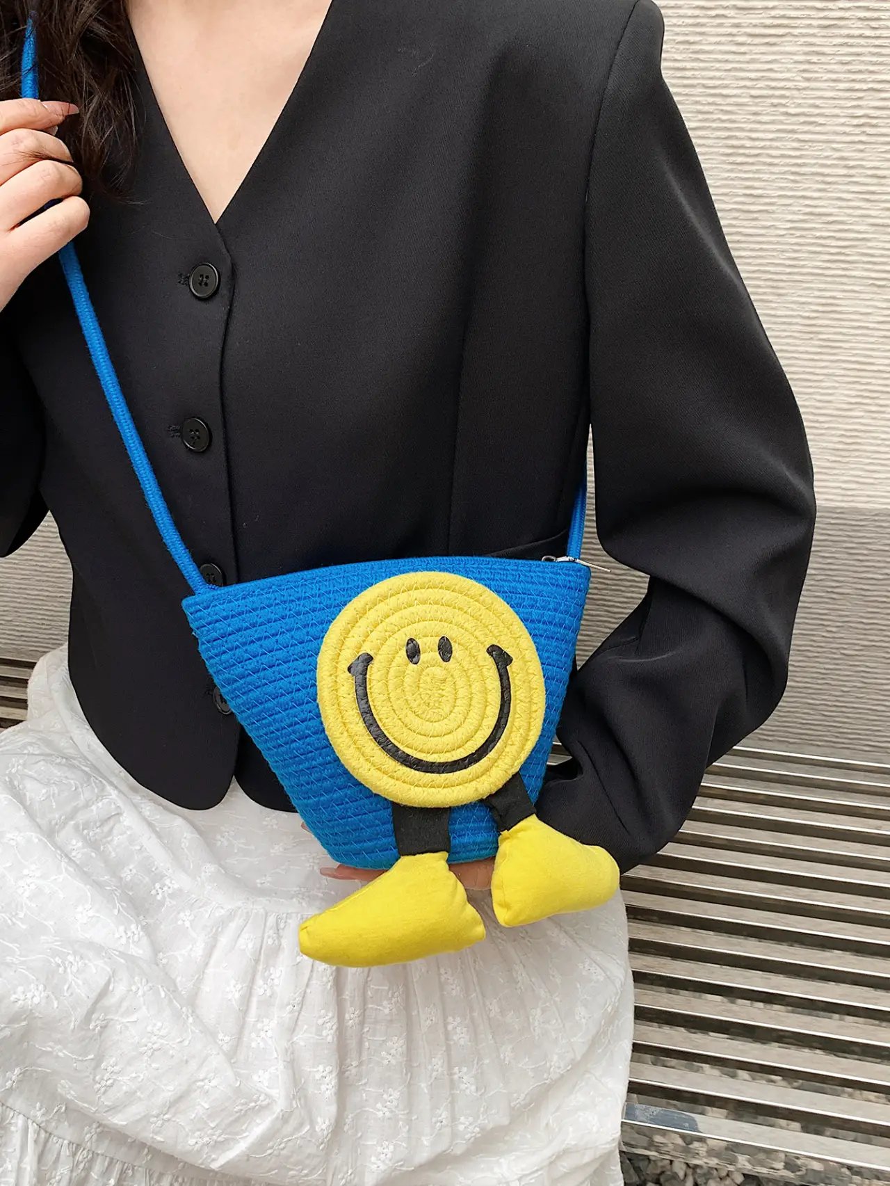 Blue Smiley Face Crossbody Bag