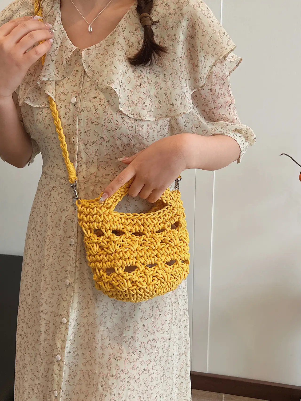 Yellow Crochet Crossbody Bag