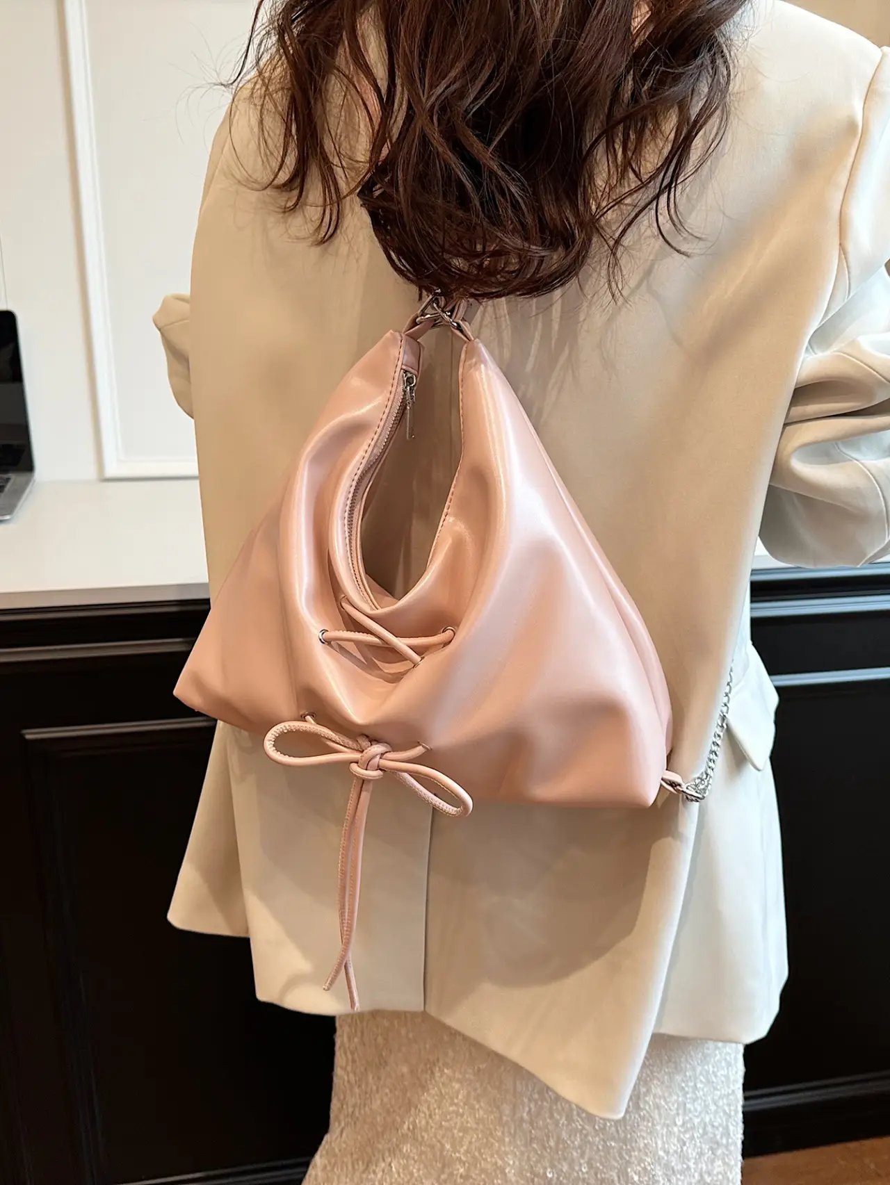 Pink Drawstring Shoulder Bag