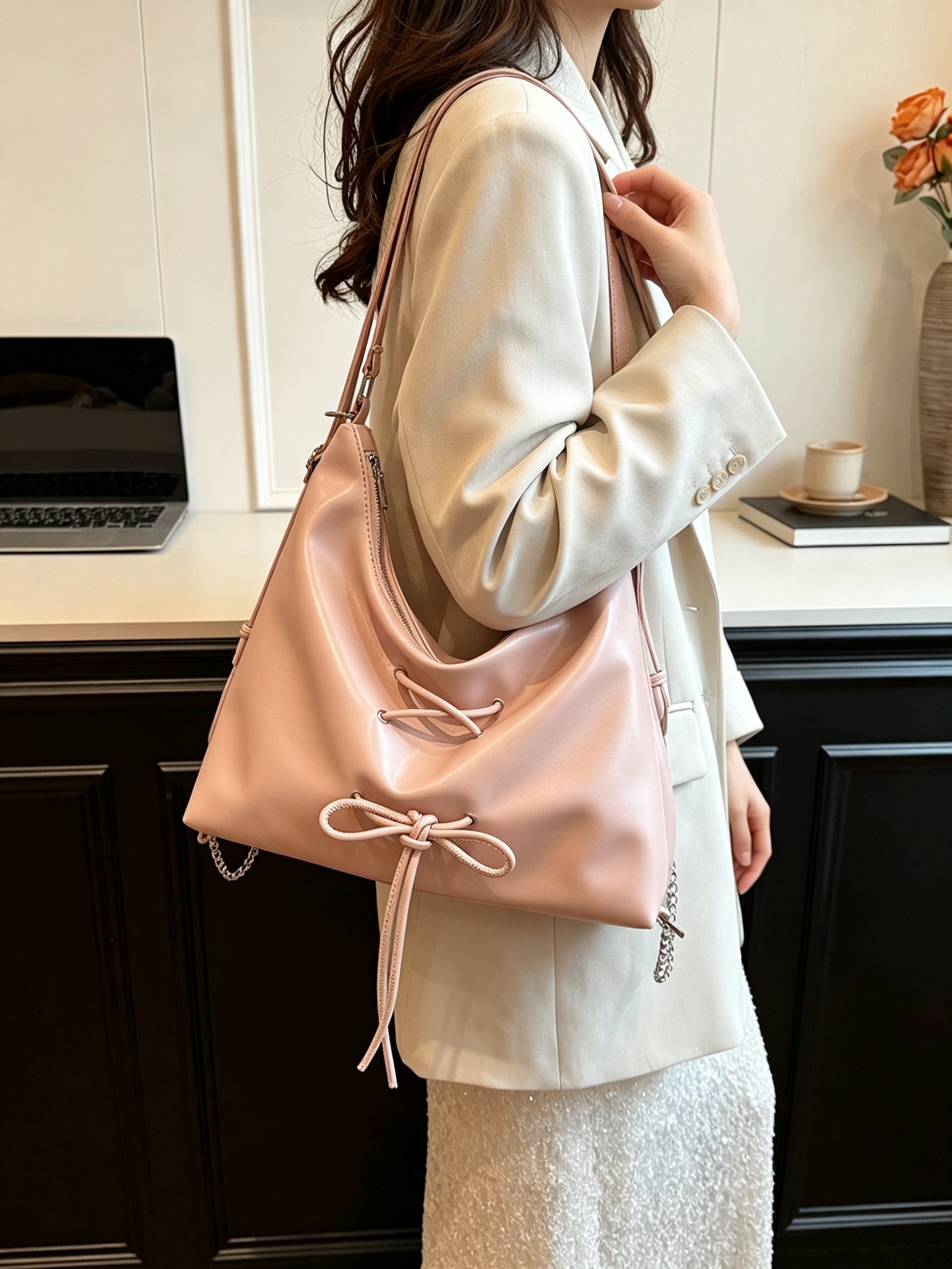 Pink Drawstring Shoulder Bag