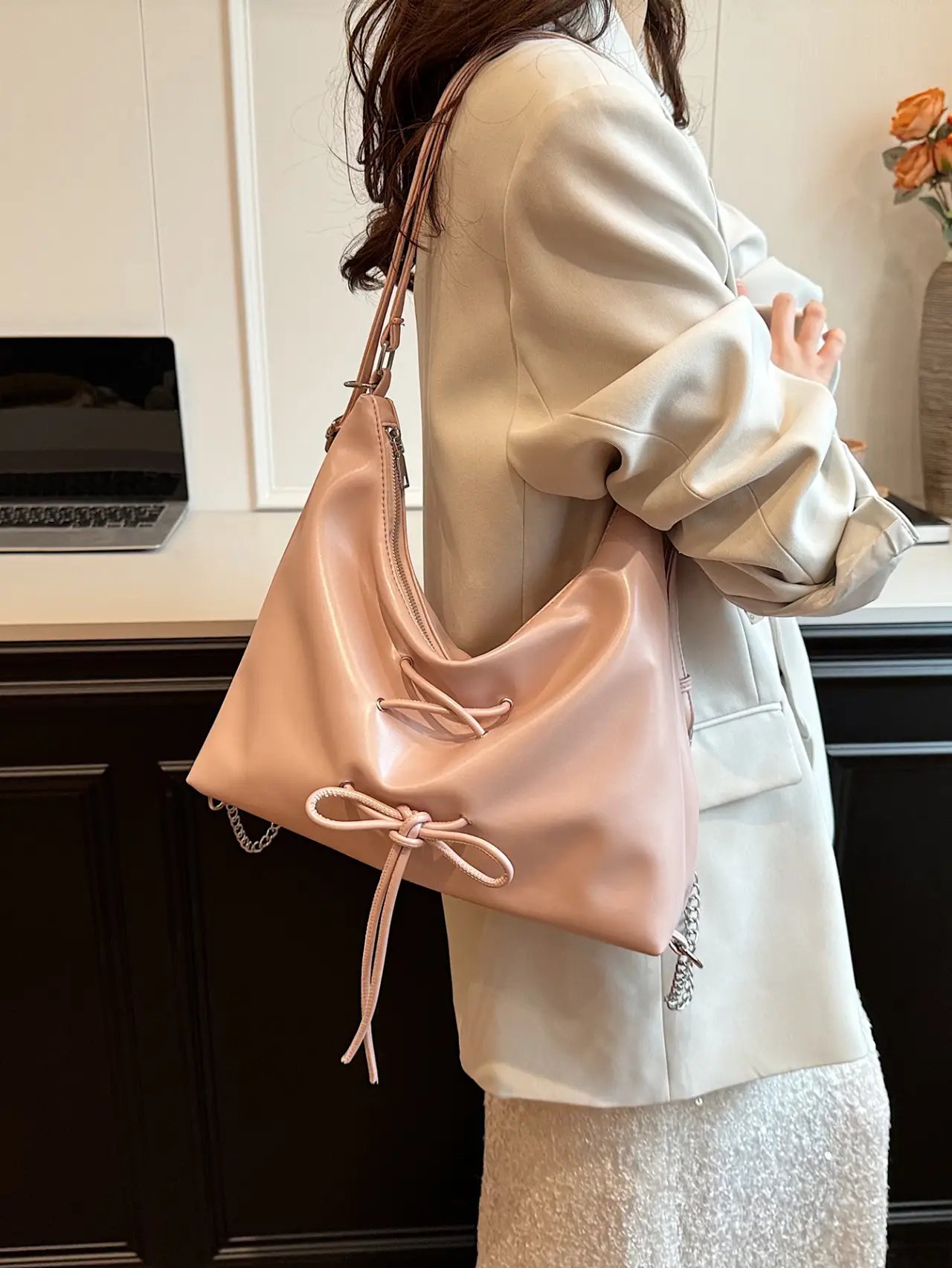 Pink Drawstring Shoulder Bag