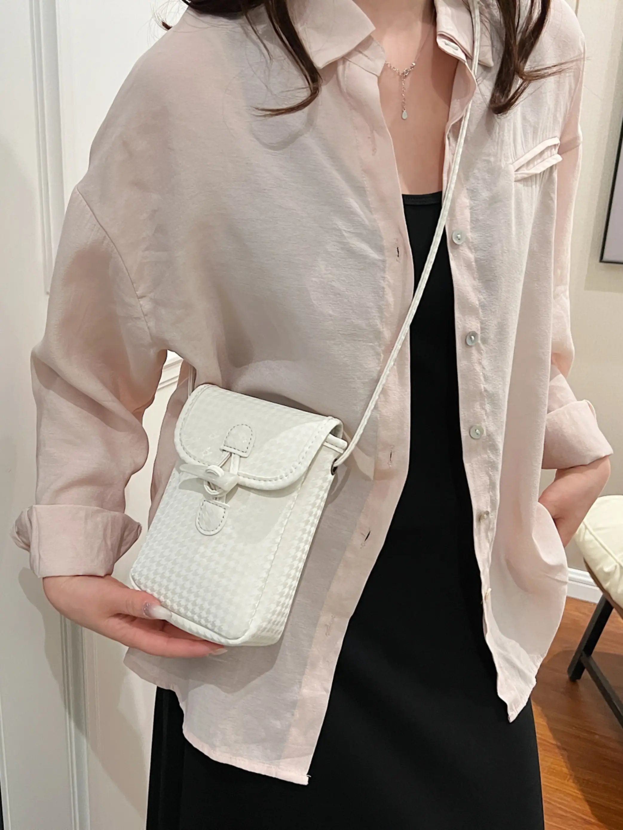 Off-White Houndstooth Crossbody Mini Bag