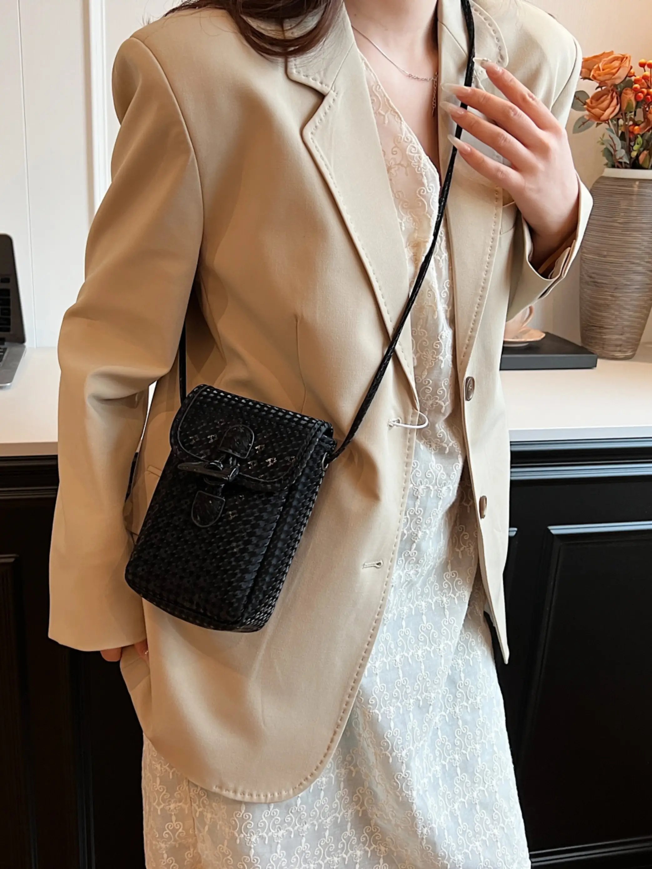 Black Woven Crossbody Bag