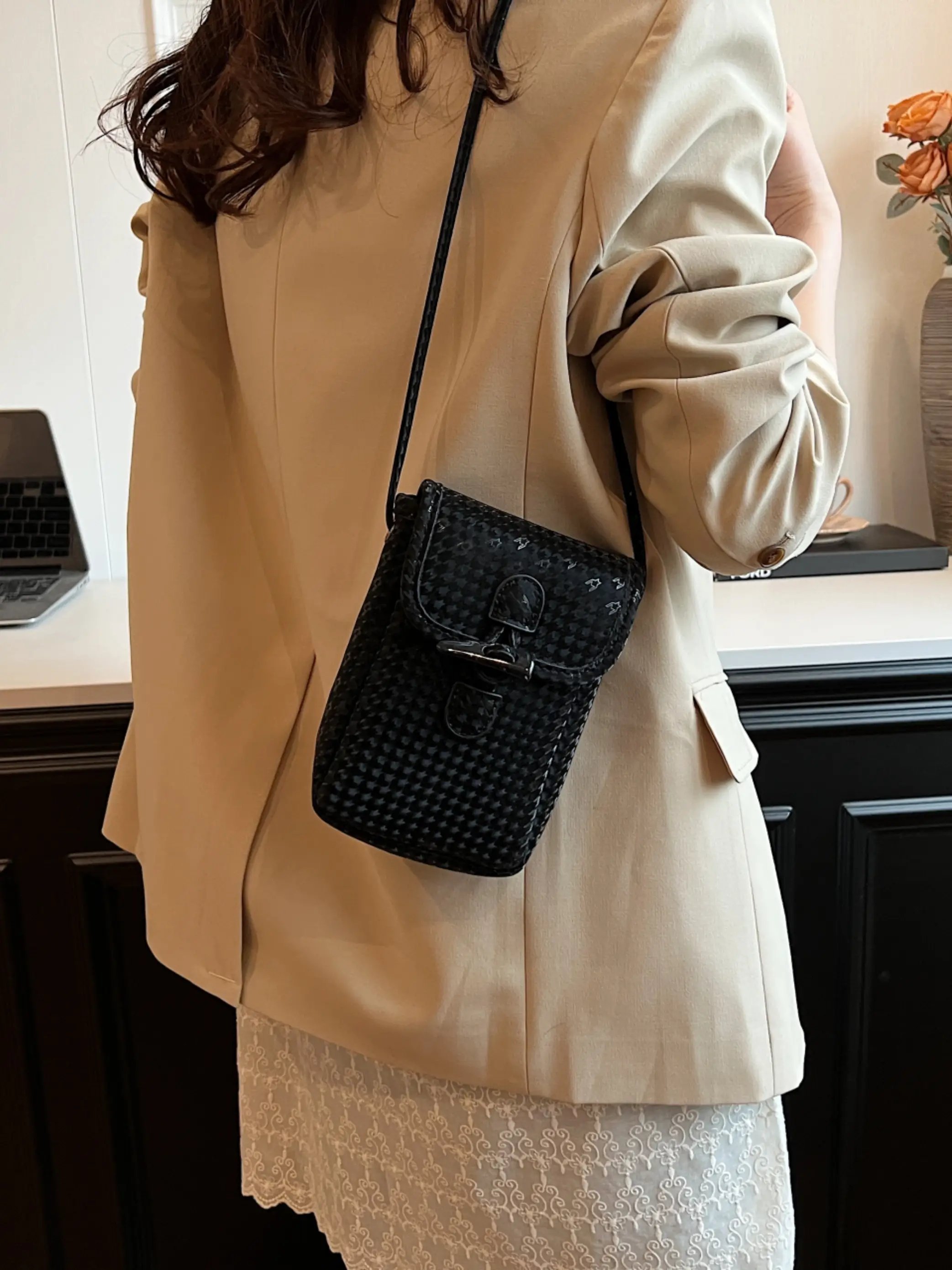 Black Woven Crossbody Bag