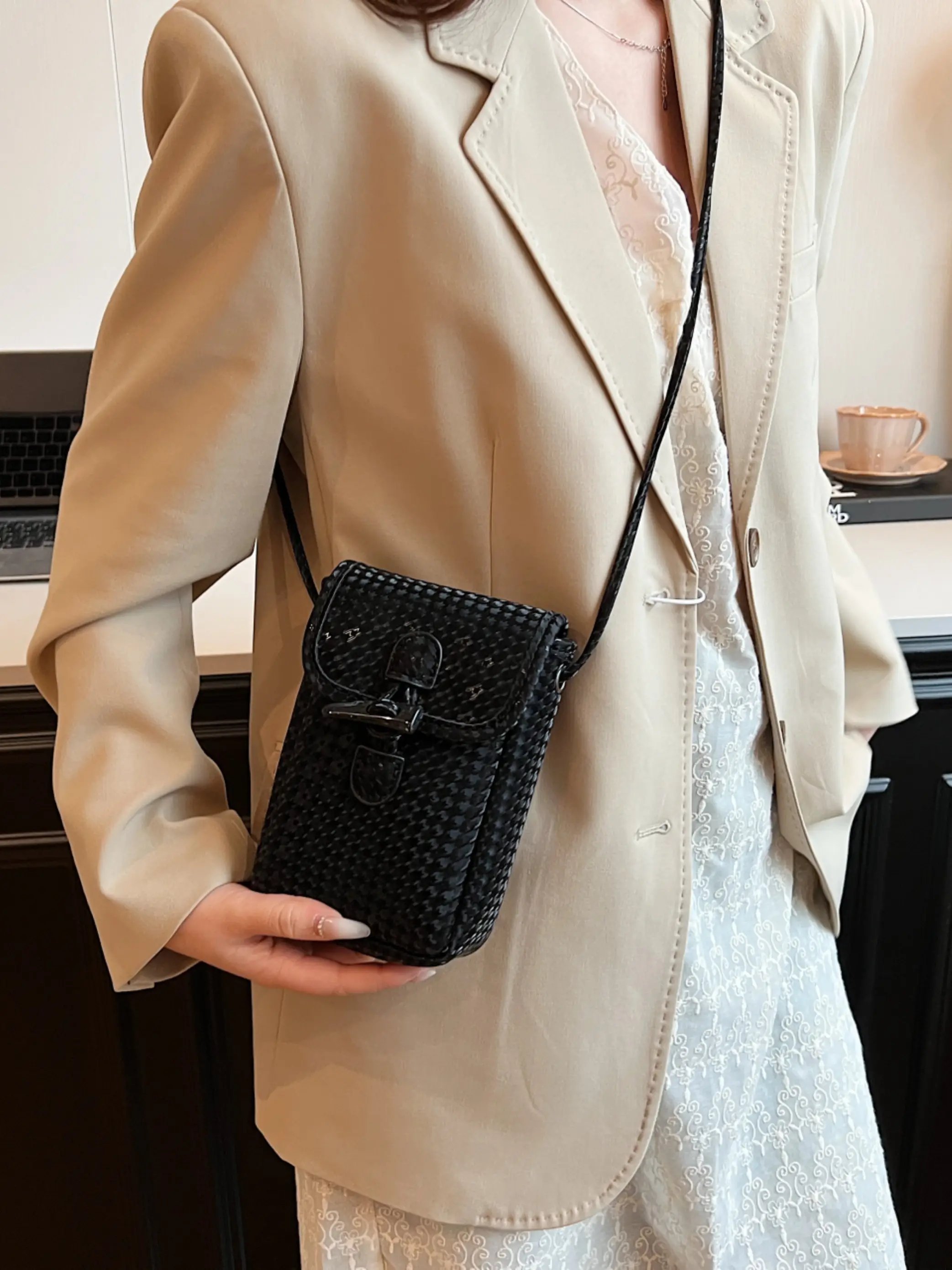Black Woven Crossbody Bag