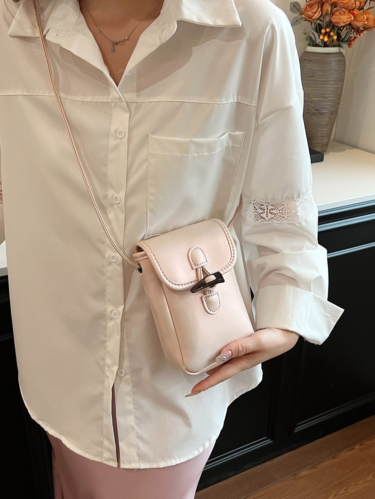 Pink Mini Crossbody Bag with Toggle Closure