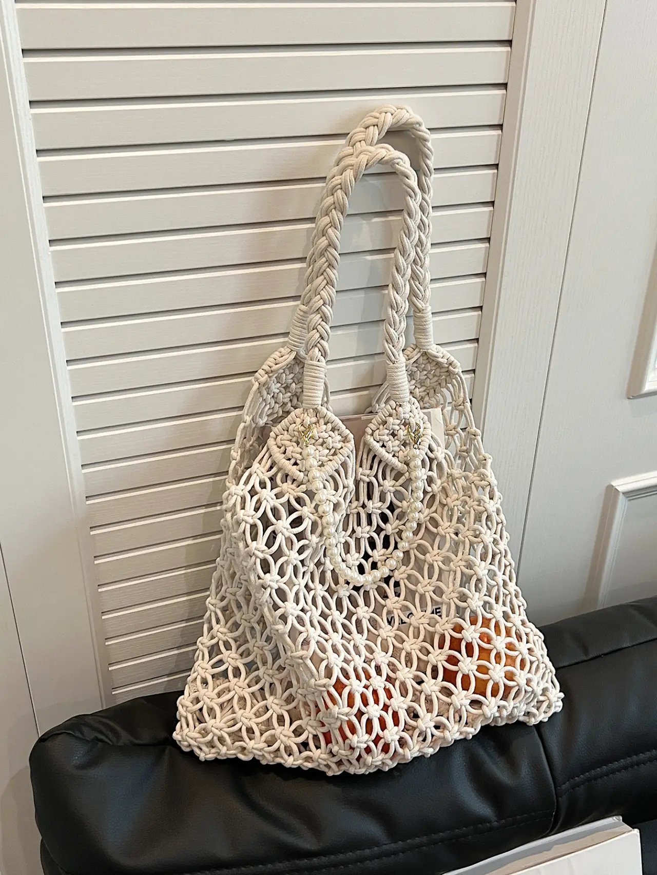 Off-White Macrame Tote Shoulder Bag