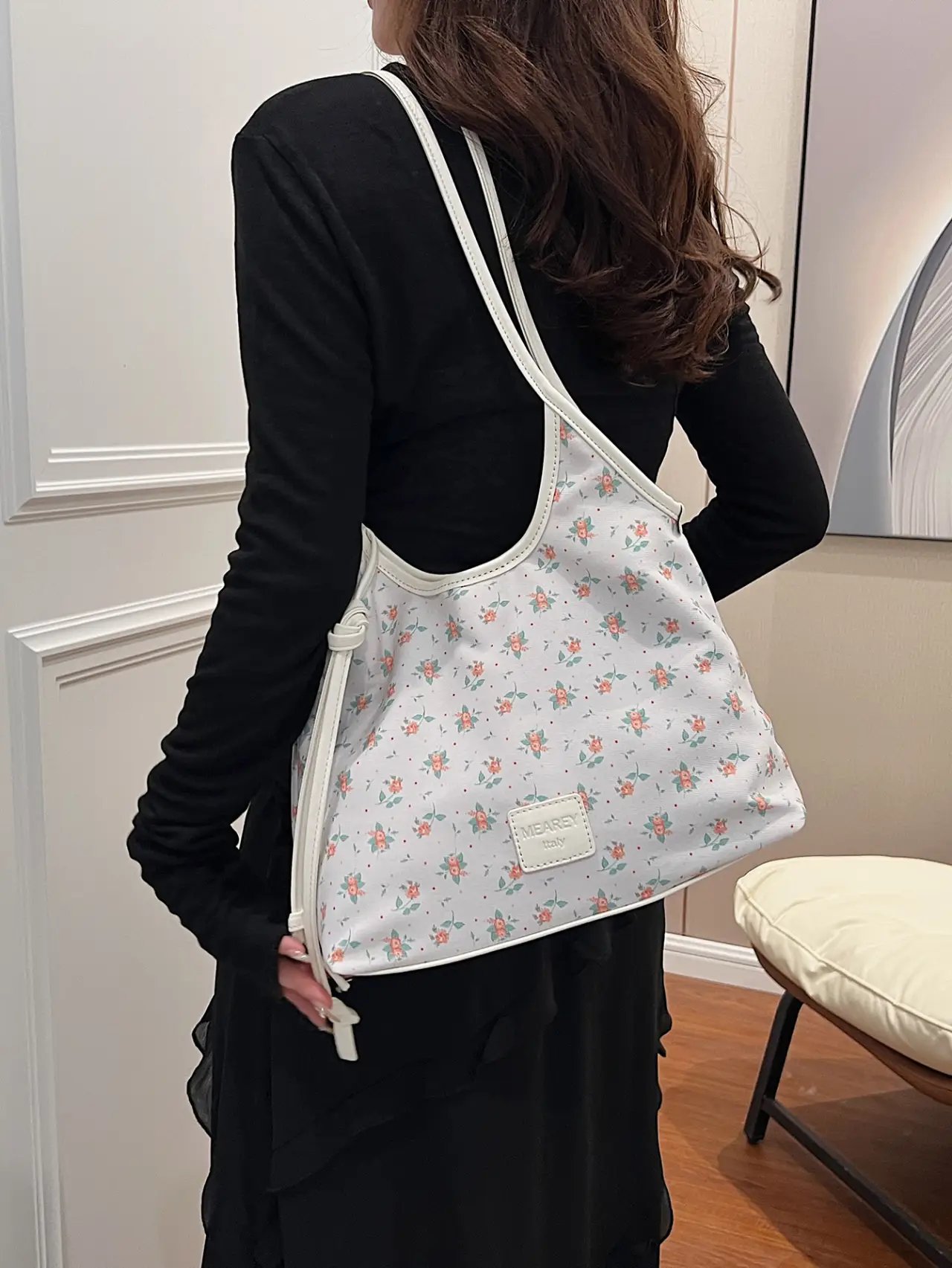 Floral Print Off-White Tote Shoulder Bag