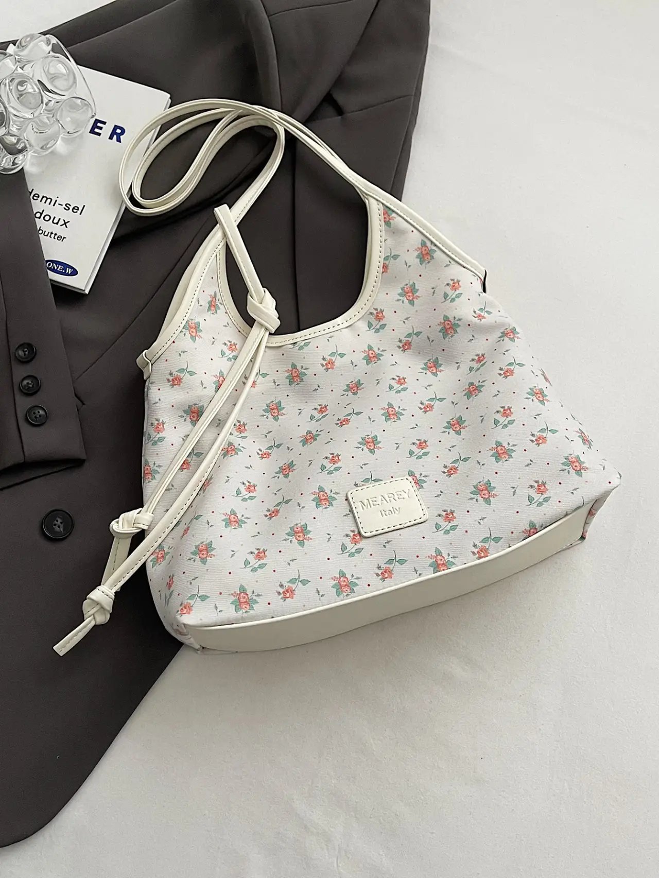 Floral Print Off-White Tote Shoulder Bag