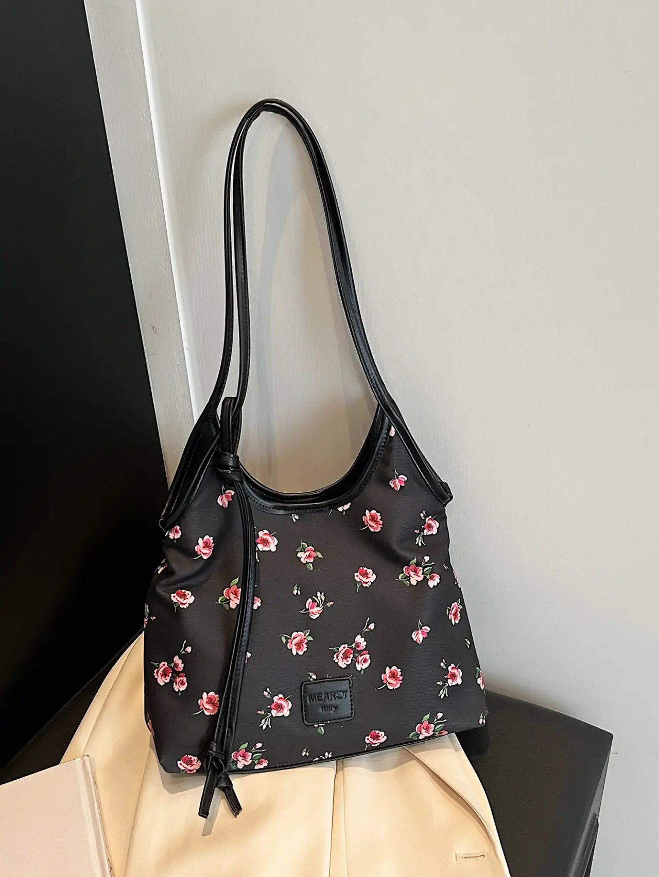 Black Floral Tote Shoulder Bag