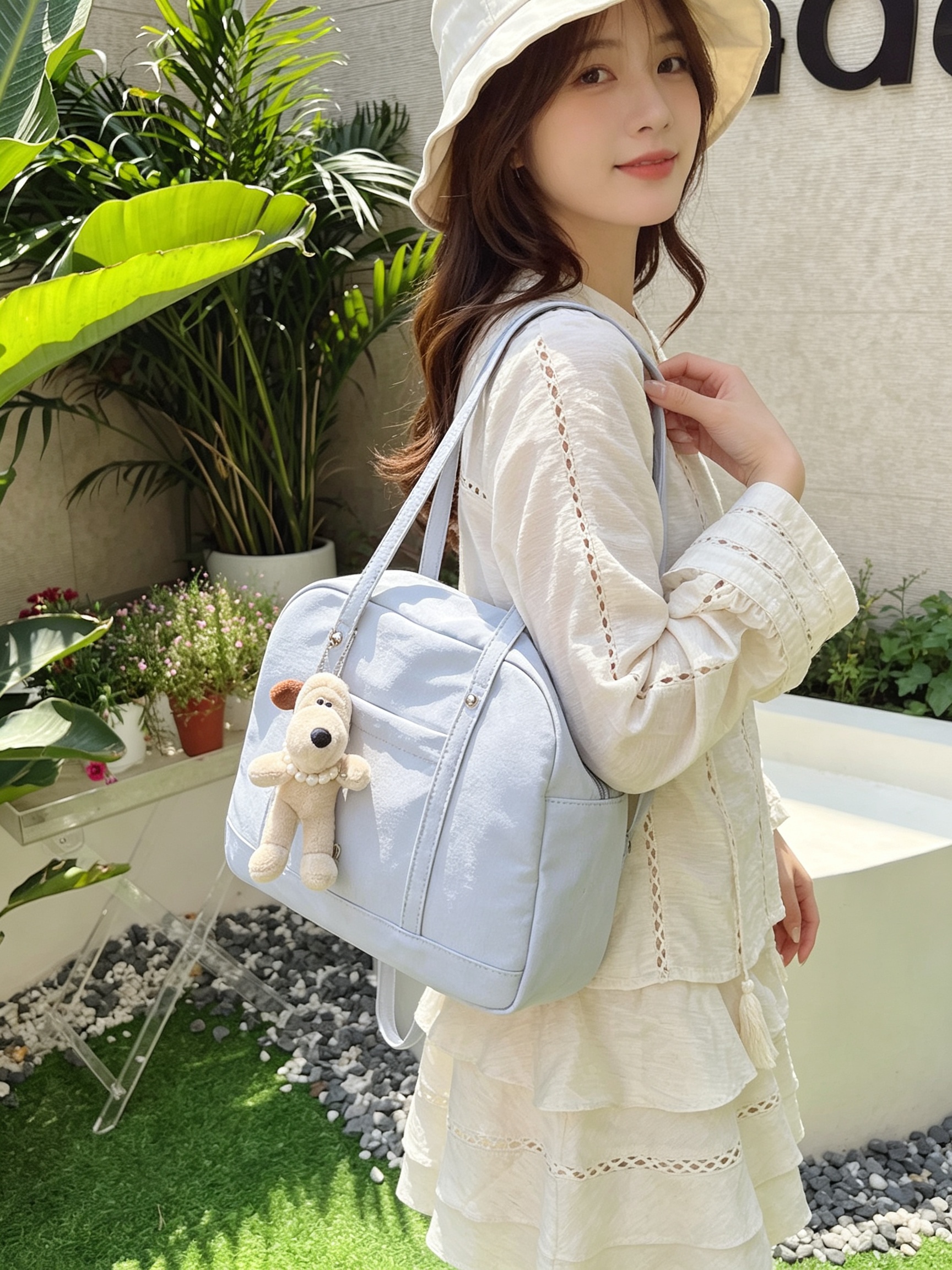 Blue Shoulder Bag with Dog Charm