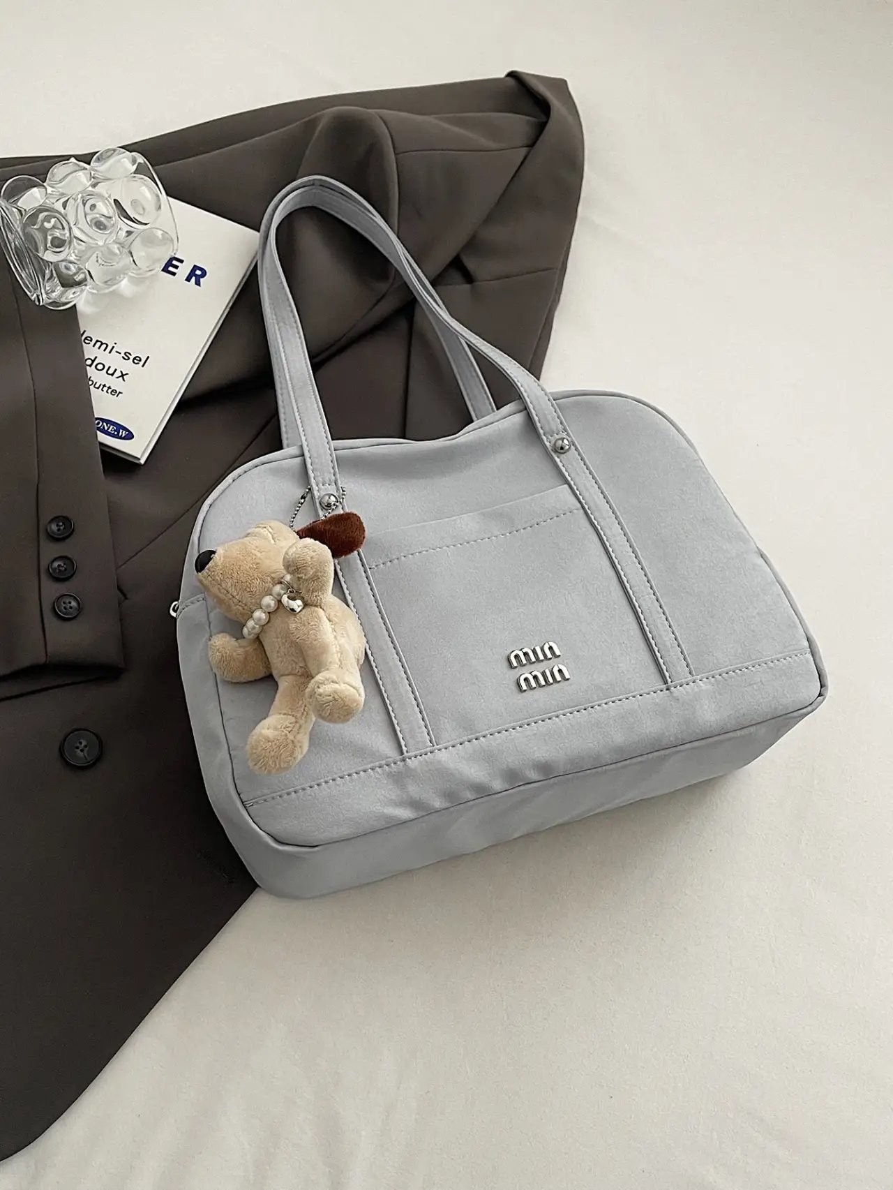 Blue Shoulder Bag with Dog Charm