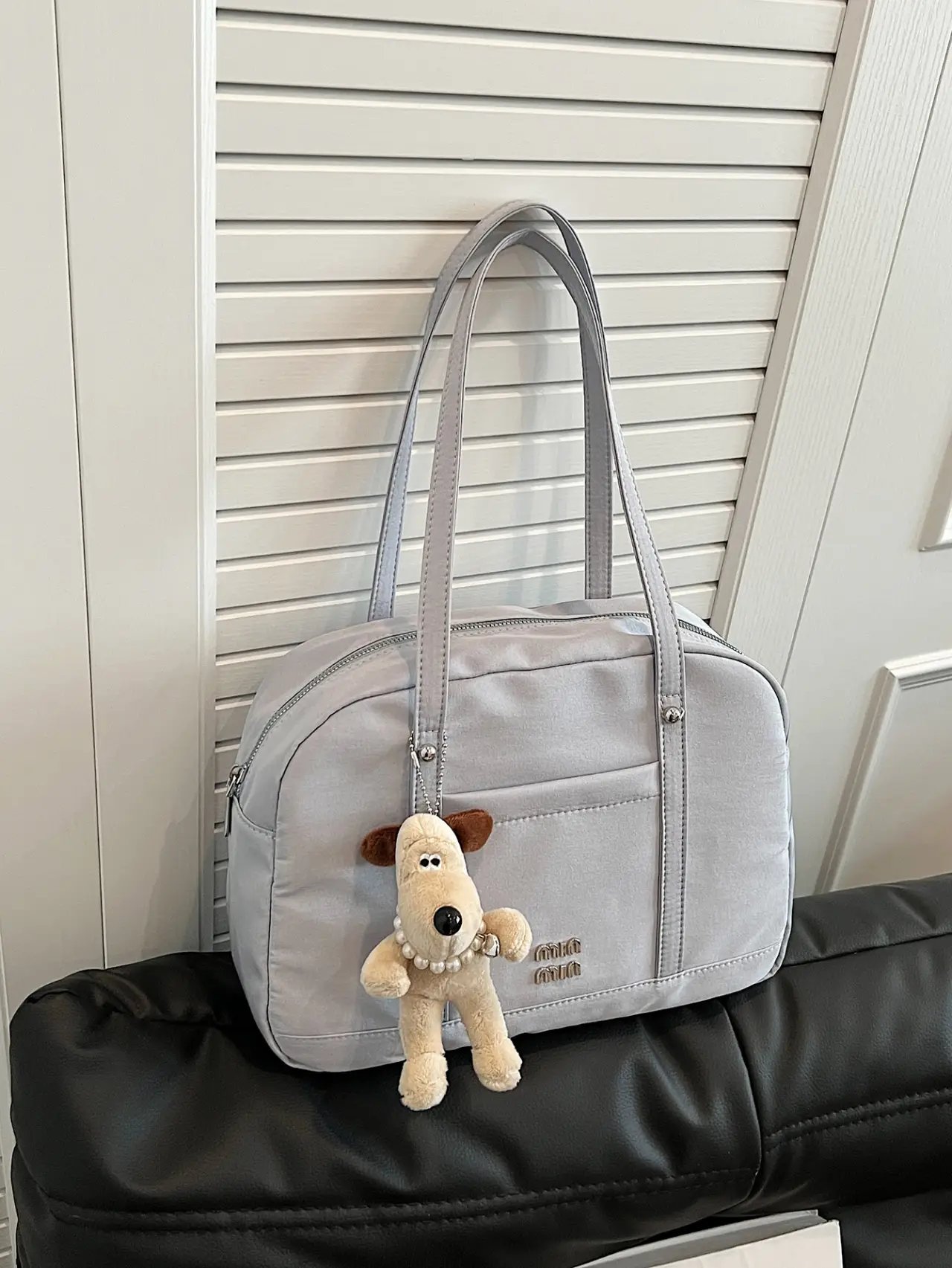 Blue Shoulder Bag with Dog Charm