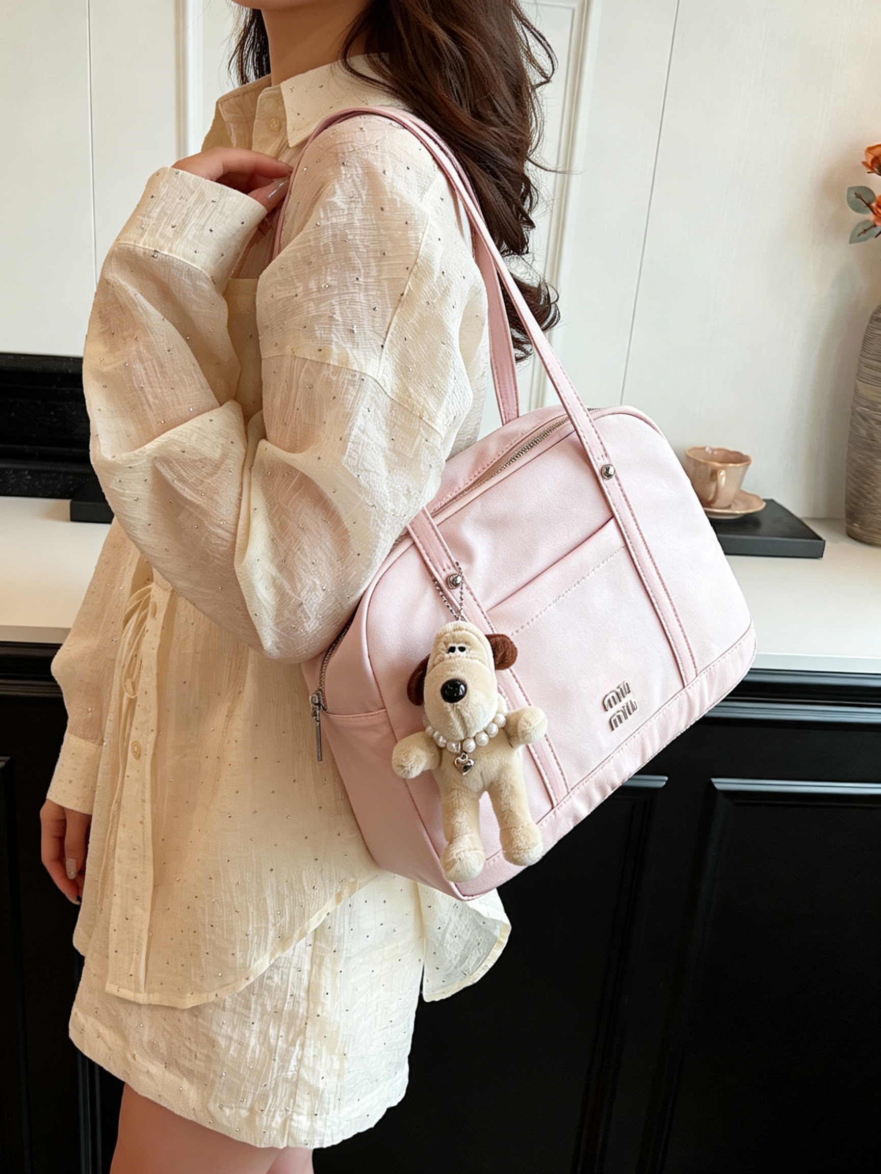 Pink Solid Shoulder Bag