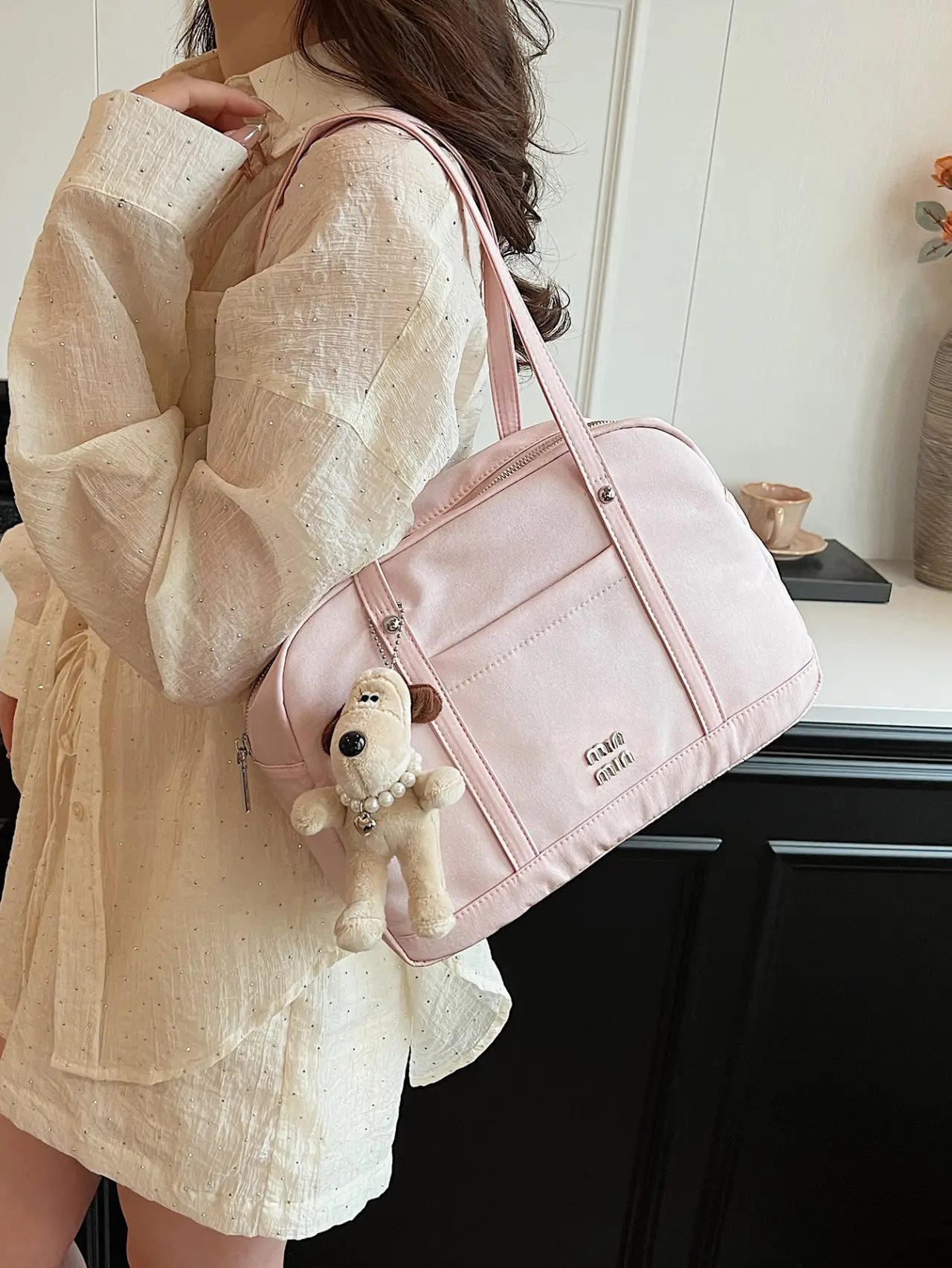 Pink Solid Shoulder Bag