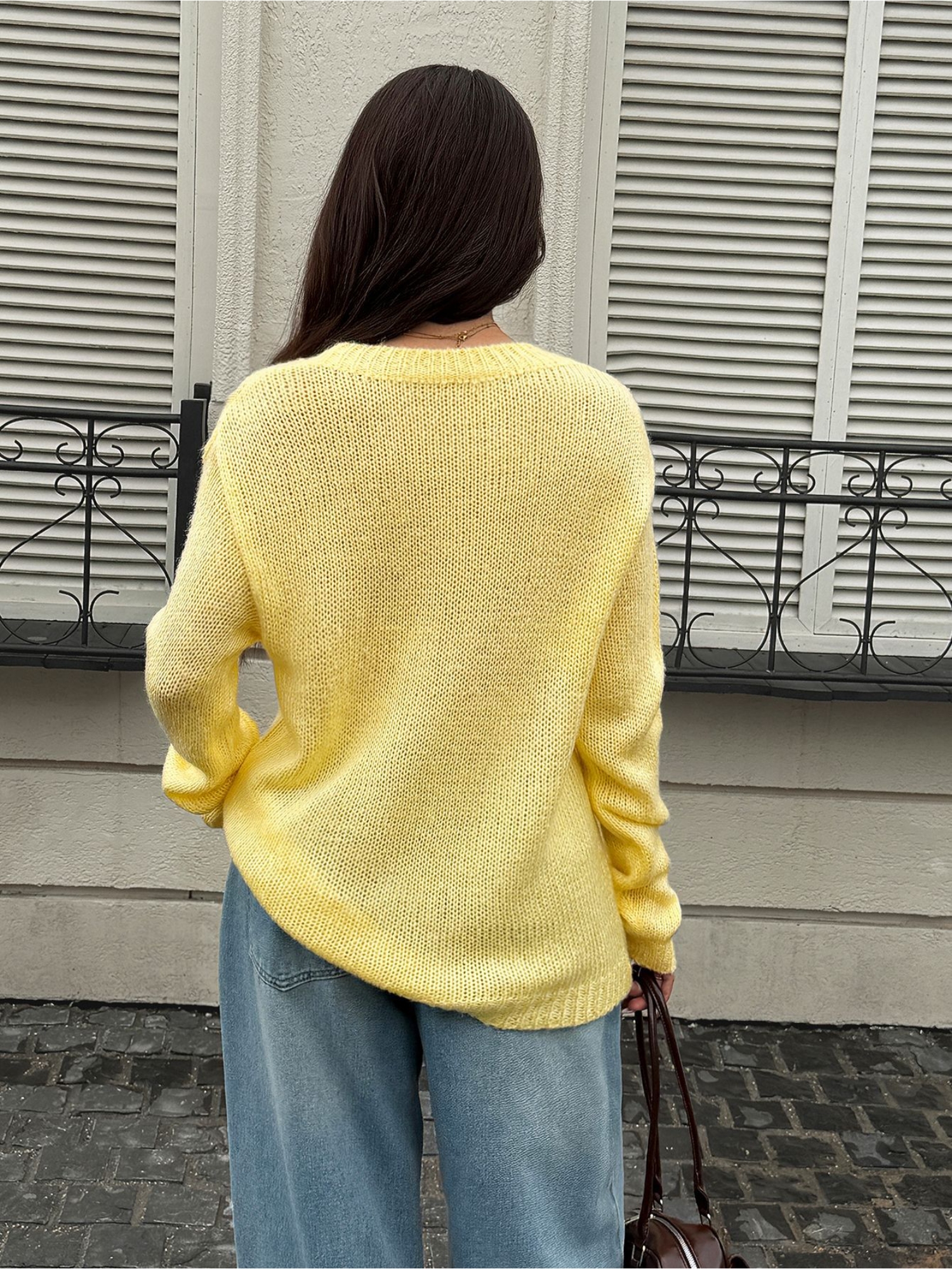 Yellow Solid Long Sleeves Knit Sweater