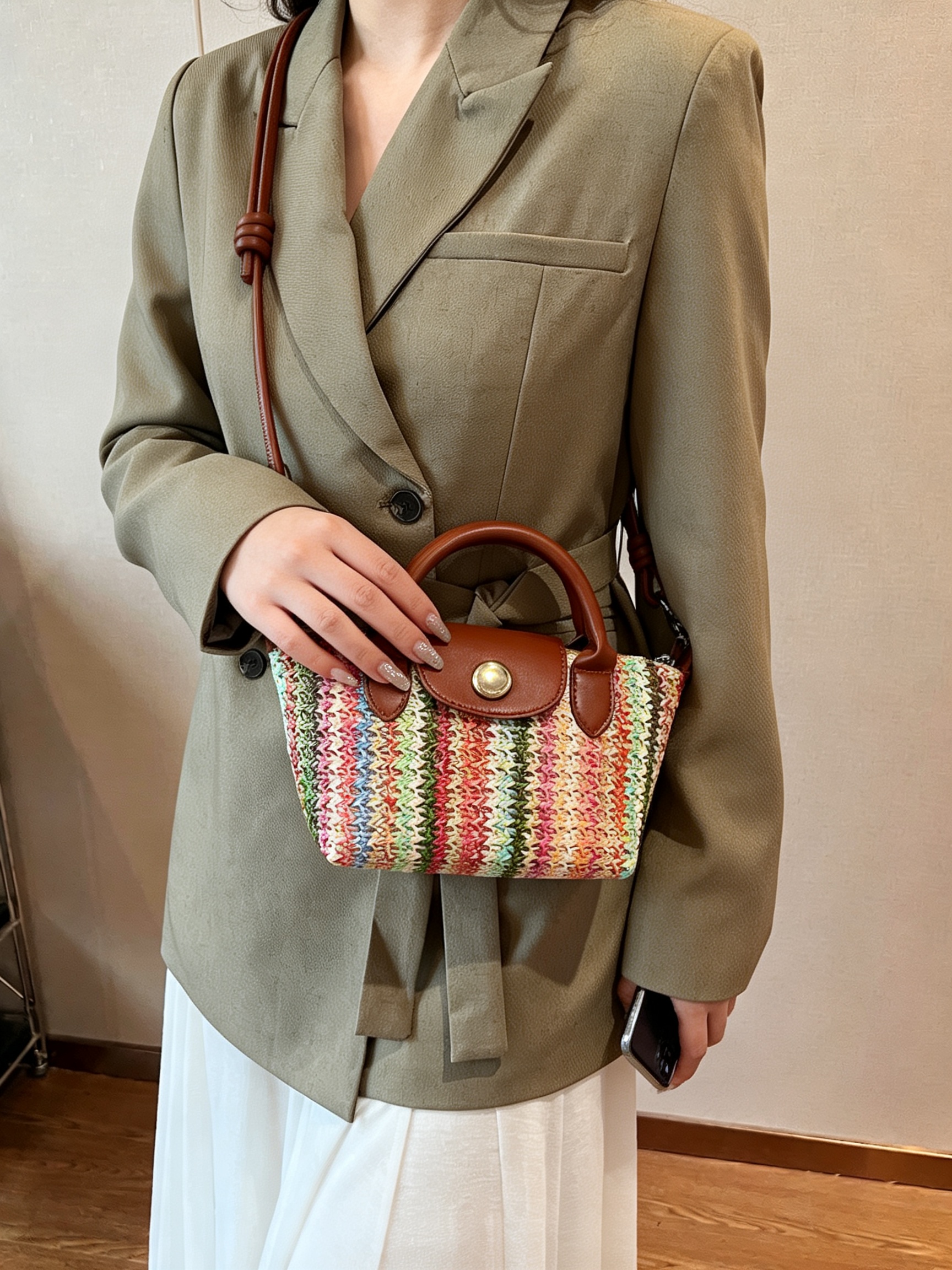 Pink Textured Crossbody Bag with Faux Leather Trim