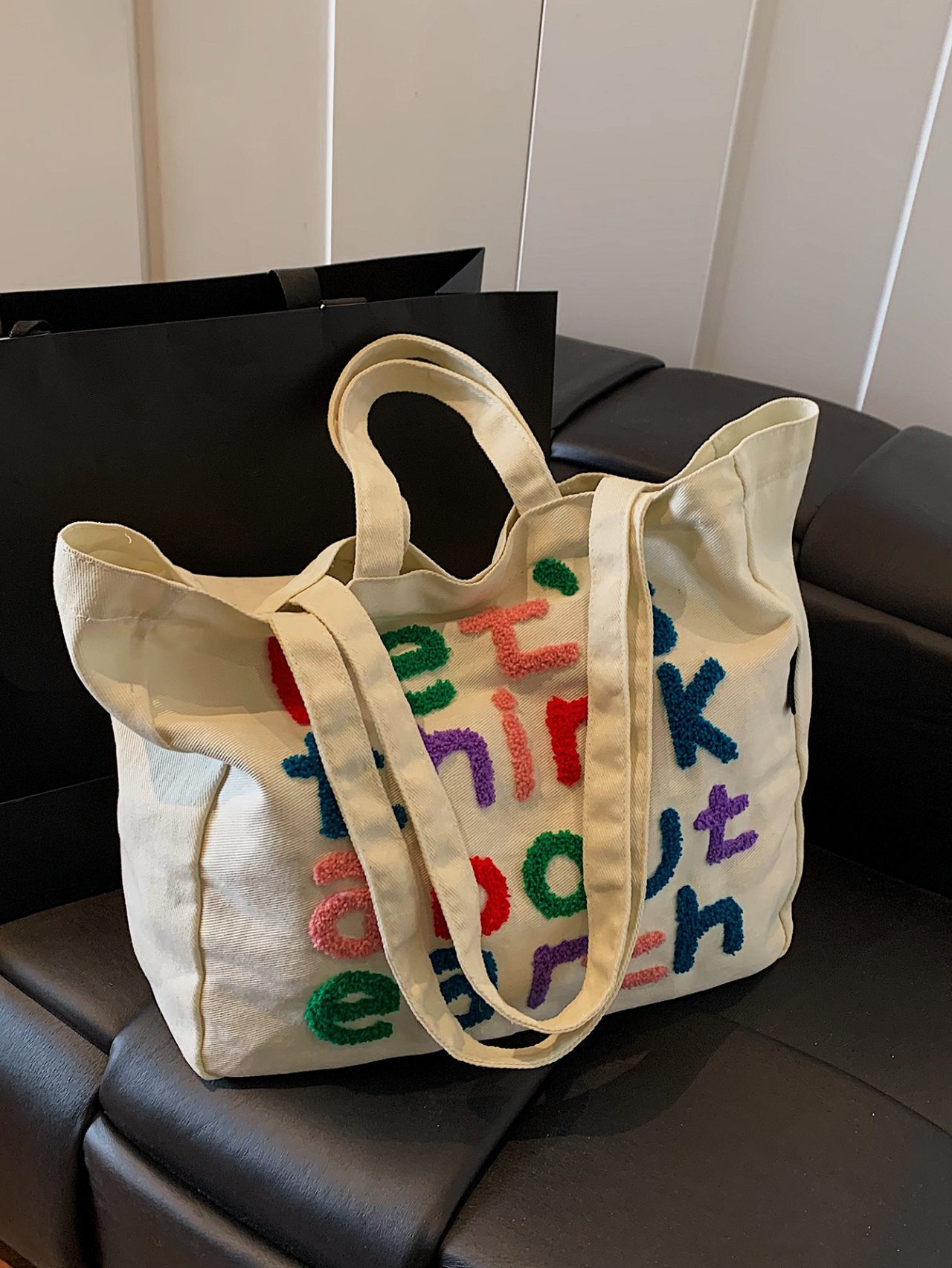 White Canvas Tote Bag with Embroidery