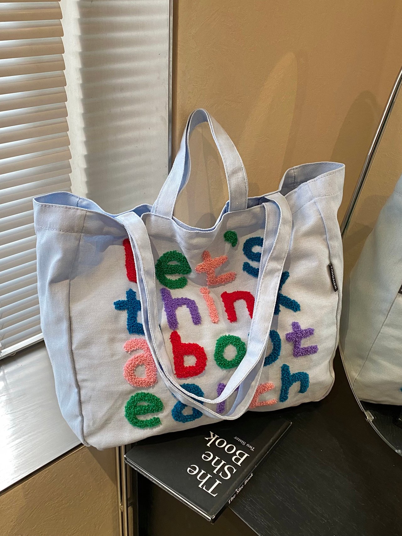 Blue Earth-Inspired Embroidered Tote Shoulder Bag