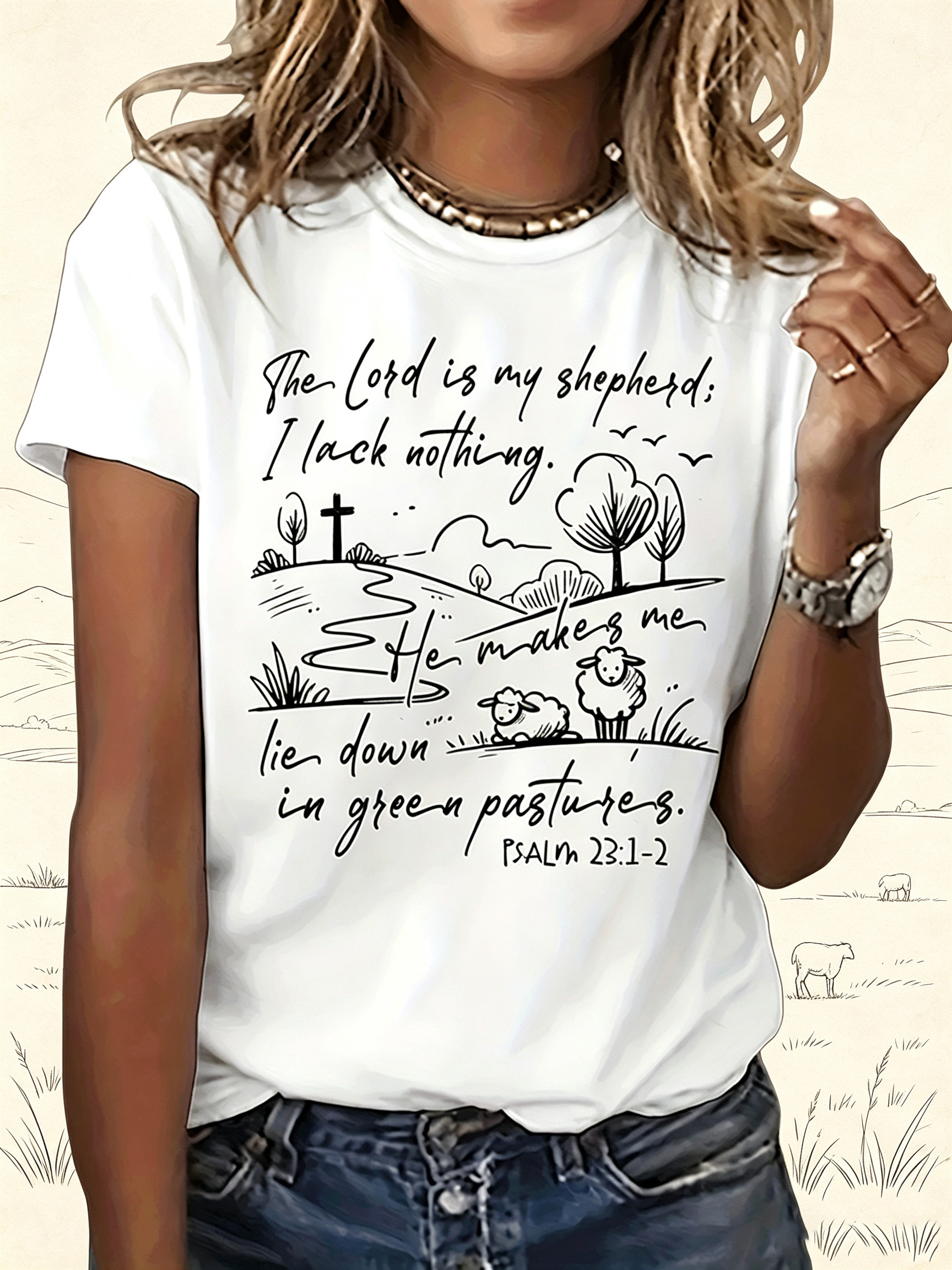 White Graphic Print Short Sleeves Knitted T-Shirt