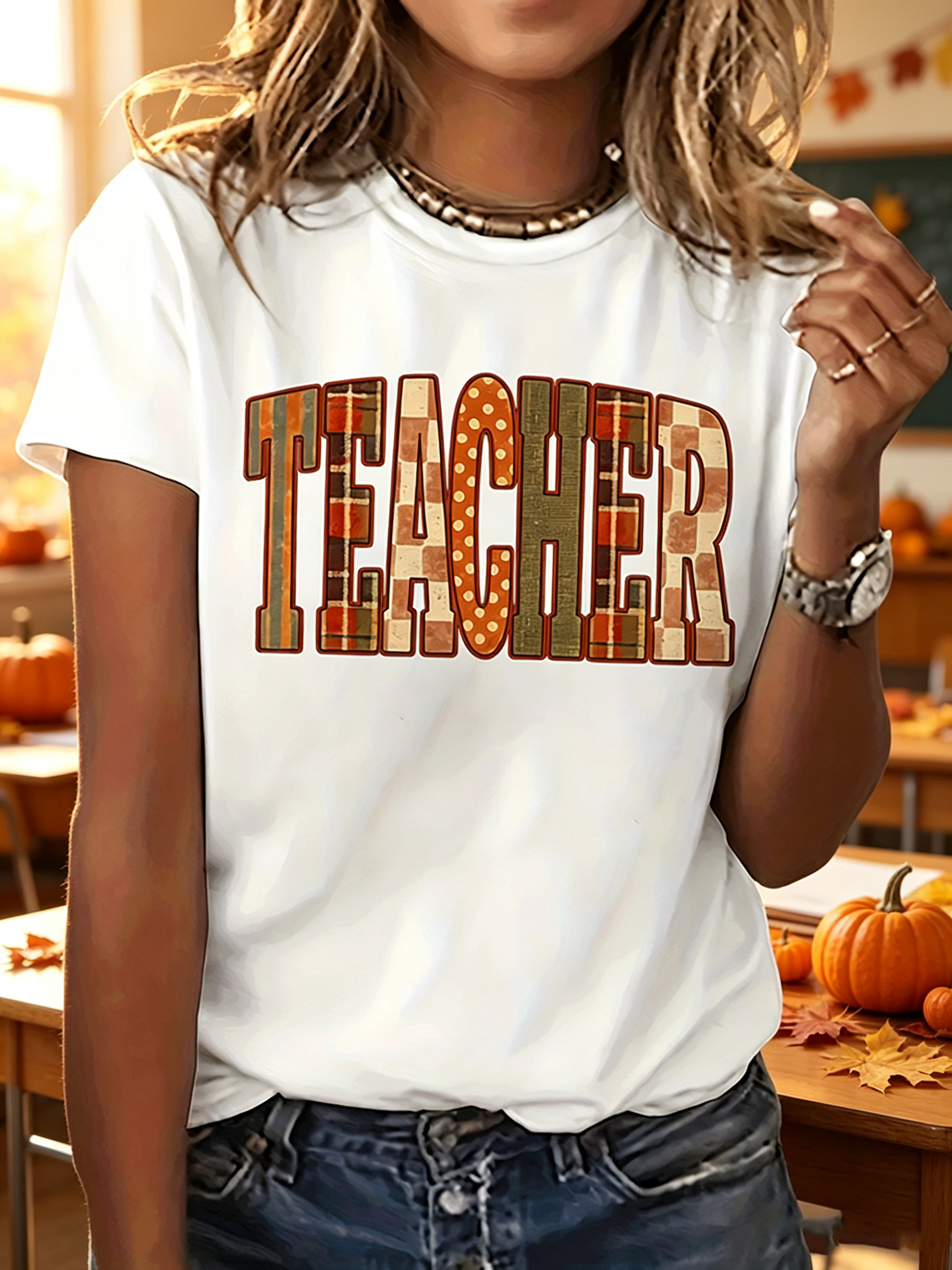 White Graphic Print Round Neck Short Sleeves T-Shirt