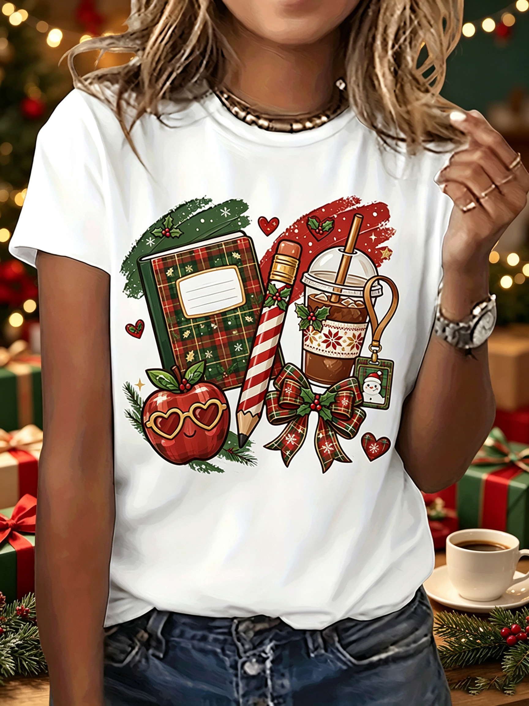 White Graphic Rrint Regular Fit Knitted T-Shirt