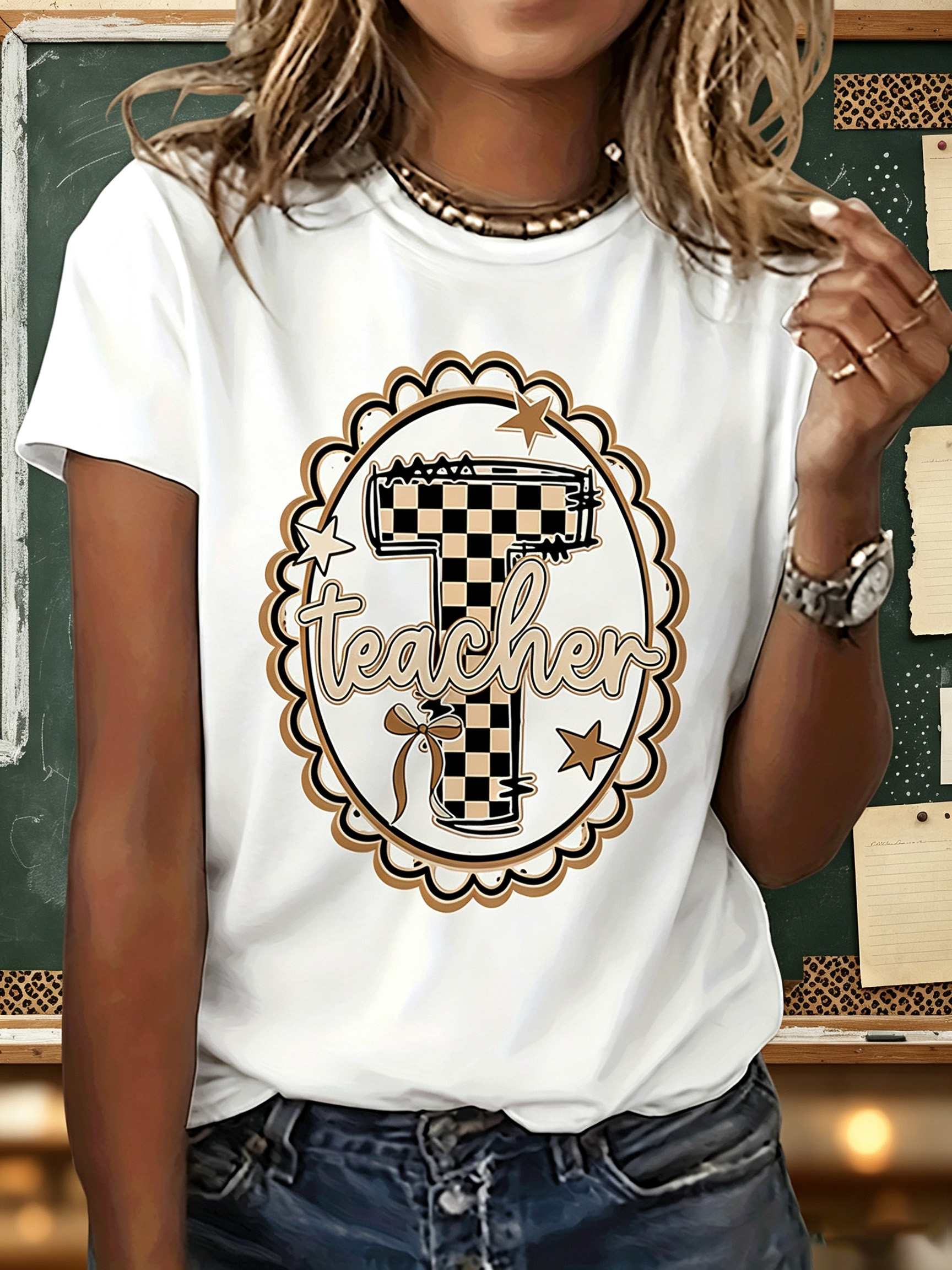 White Graphic Print Knitted Round Neck T-Shirt